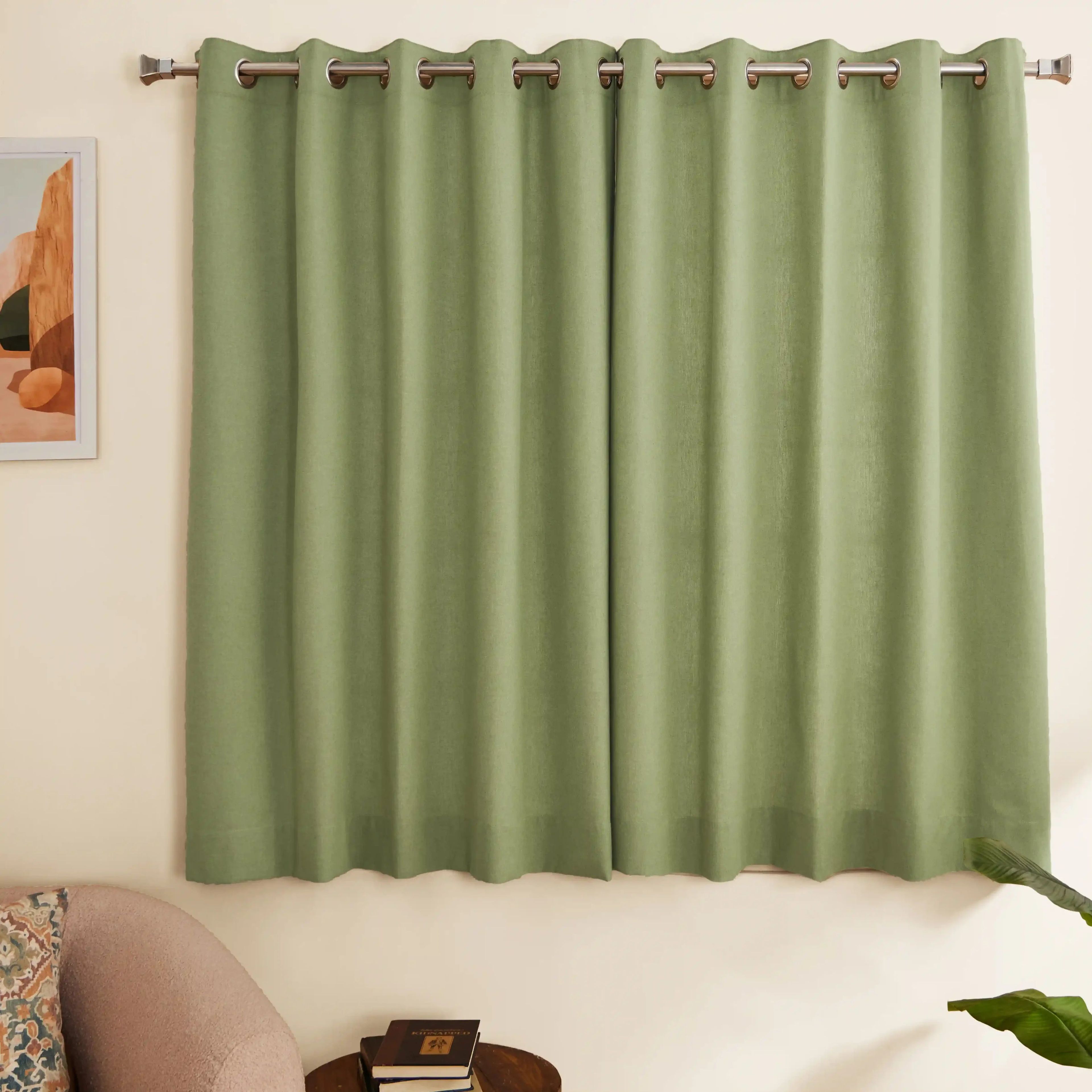 Pelushe Set of 2 100% Cotton Solid Readymade Curtains | Everyday Hues