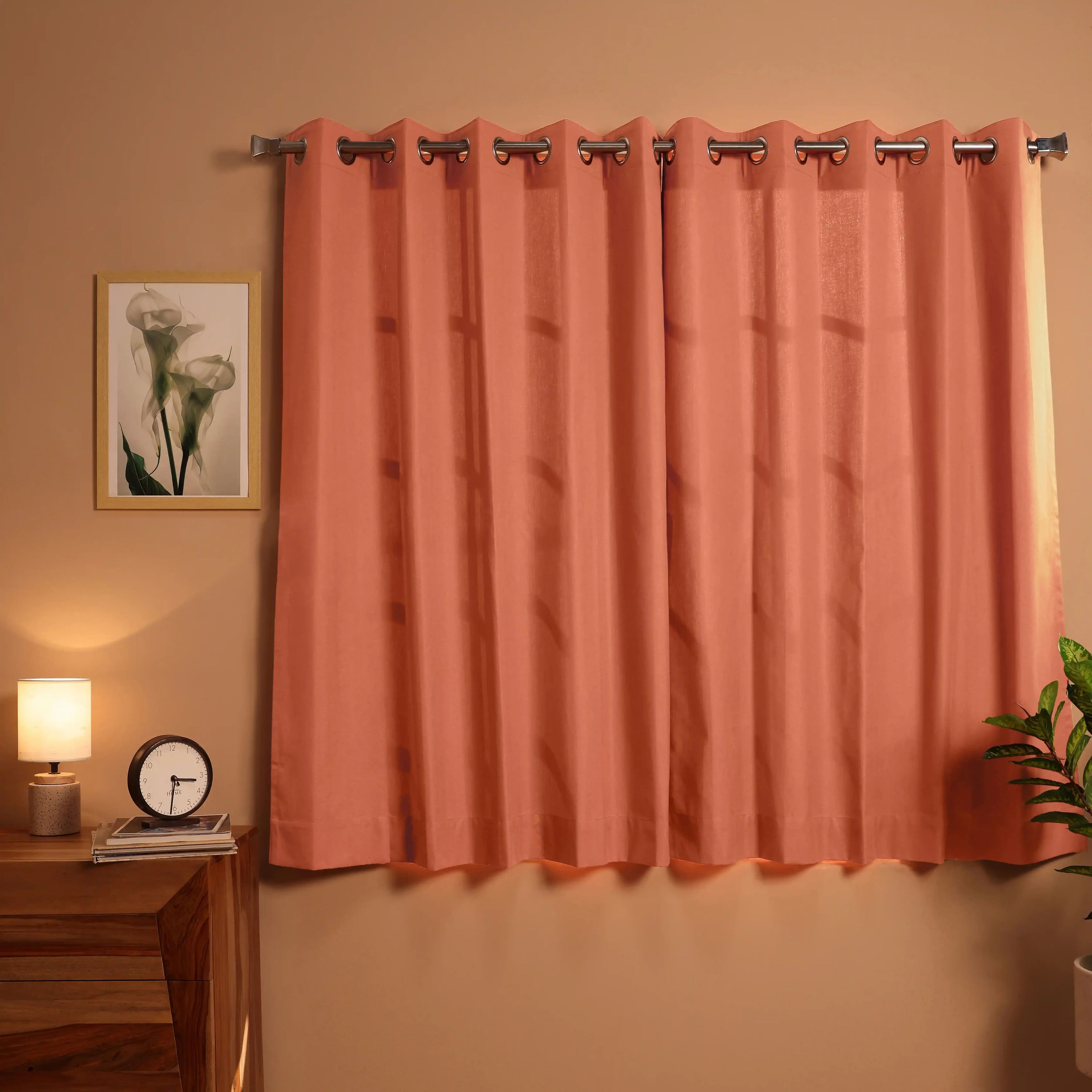 Pelushe Set of 2 100% Cotton Solid Readymade Curtains | Everyday Hues