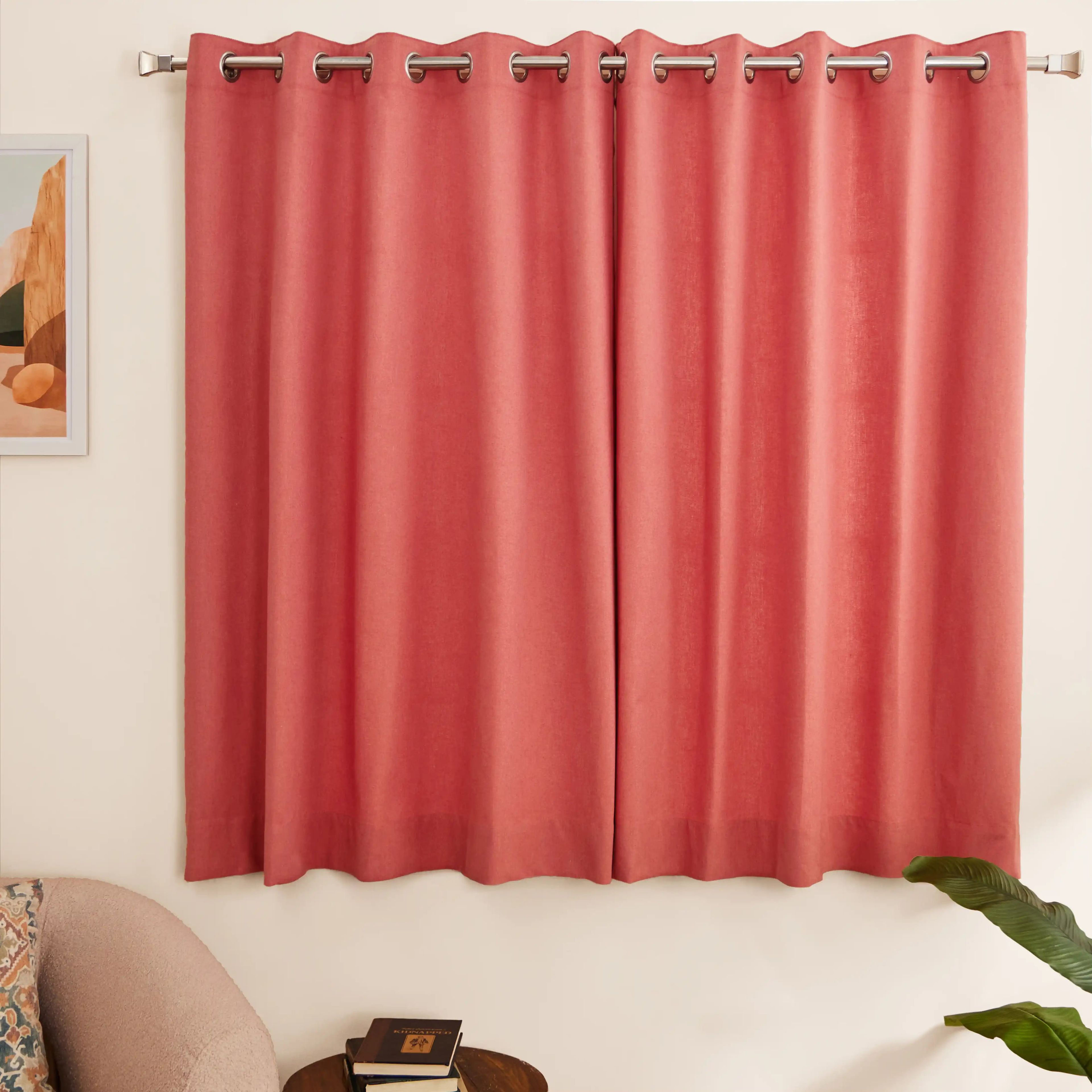 Pelushe Set of 2 100% Cotton Solid Readymade Curtains | Everyday Hues