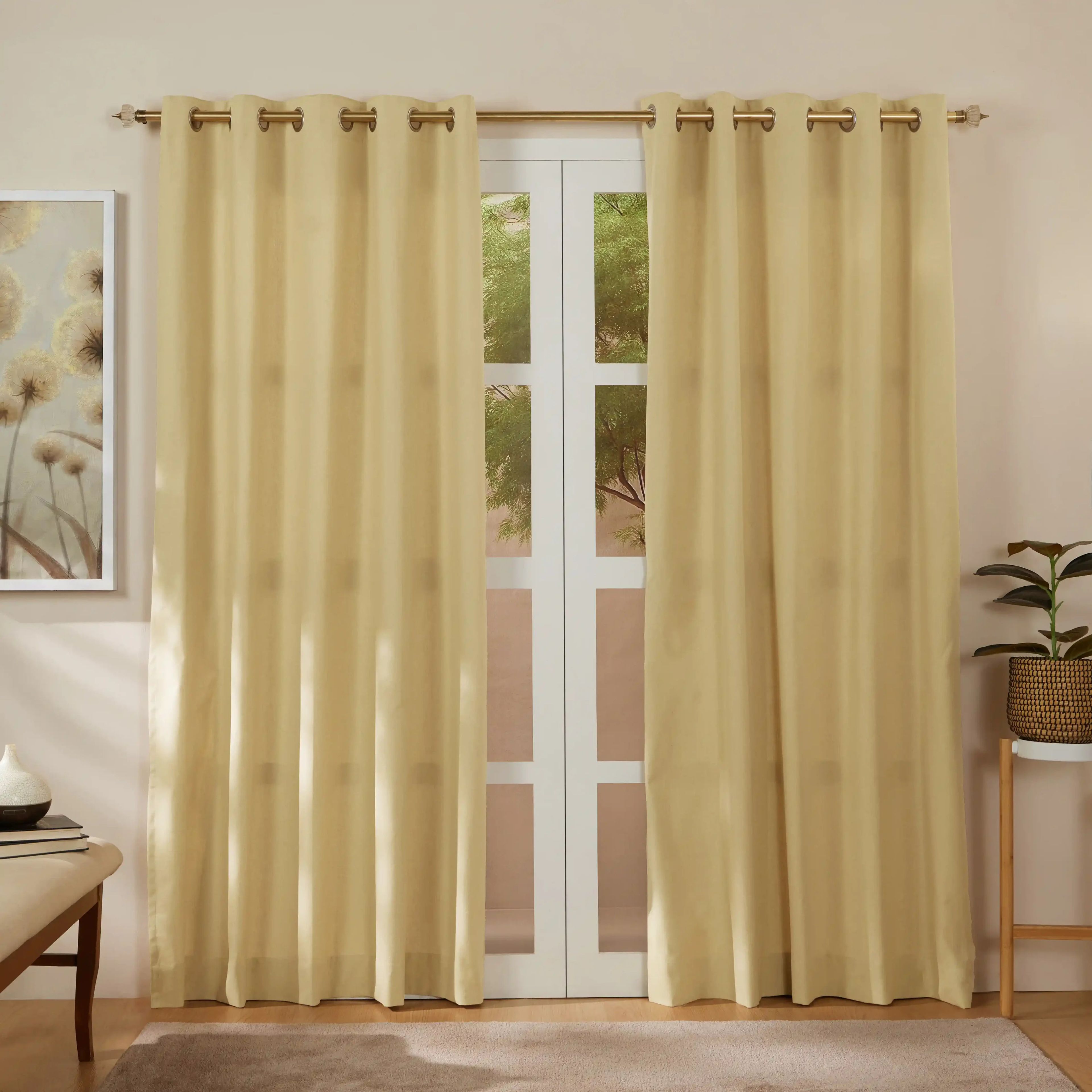 Pelushe Set of 2 100% Cotton Solid Readymade Curtains | Everyday Hues