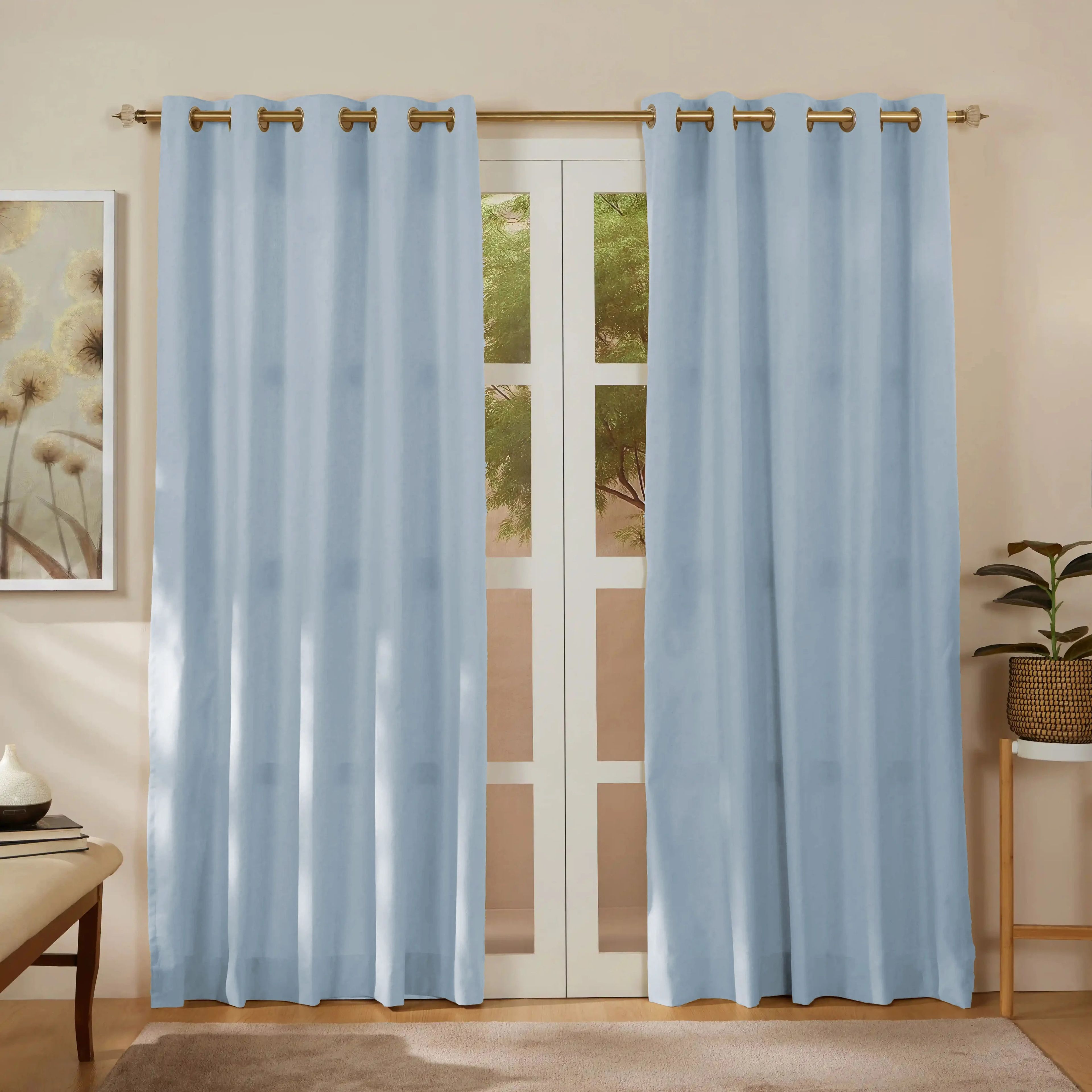 Pelushe Set of 2 100% Cotton Solid Readymade Curtains | Everyday Hues