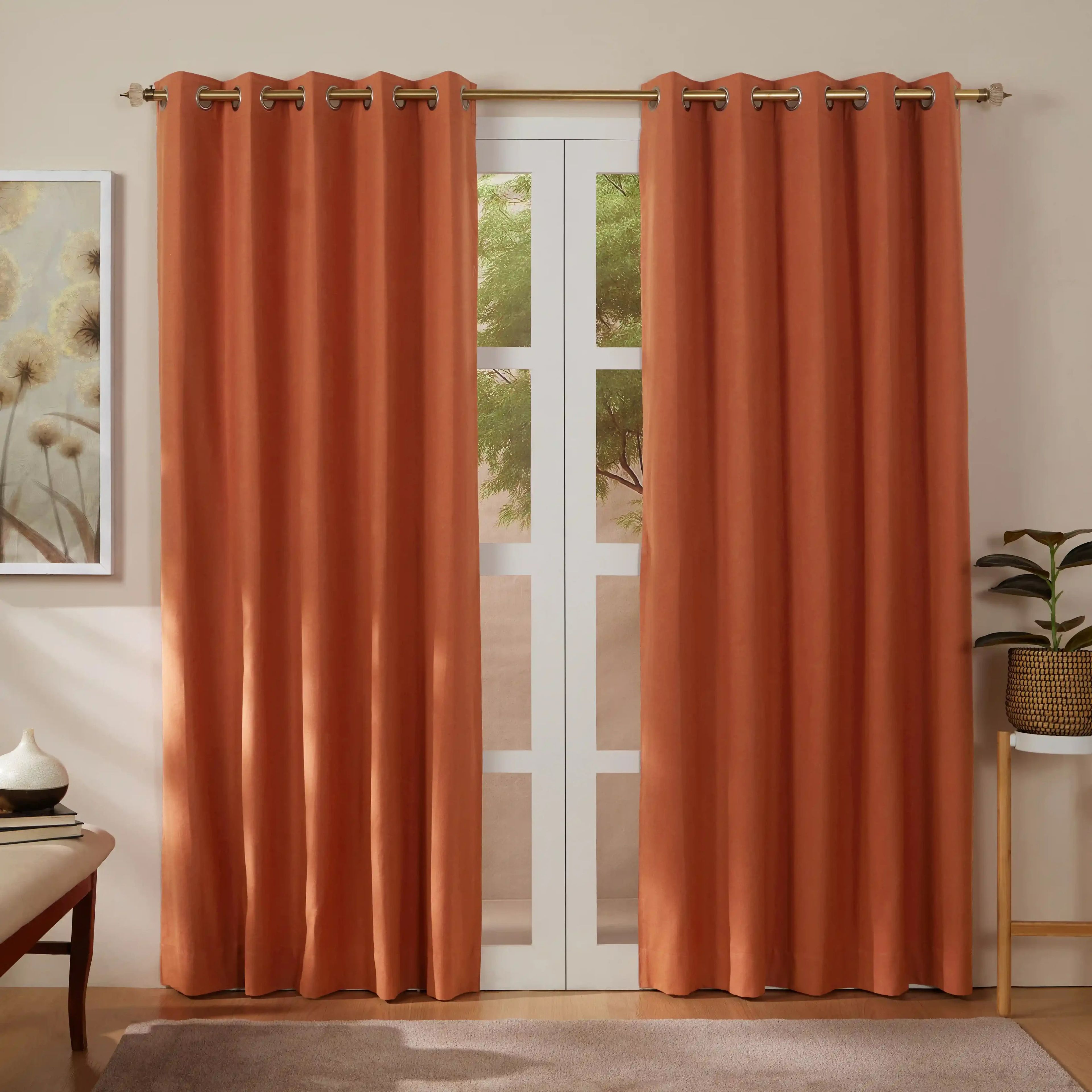 Pelushe Set of 2 100% Cotton Solid Readymade Curtains | Everyday Hues
