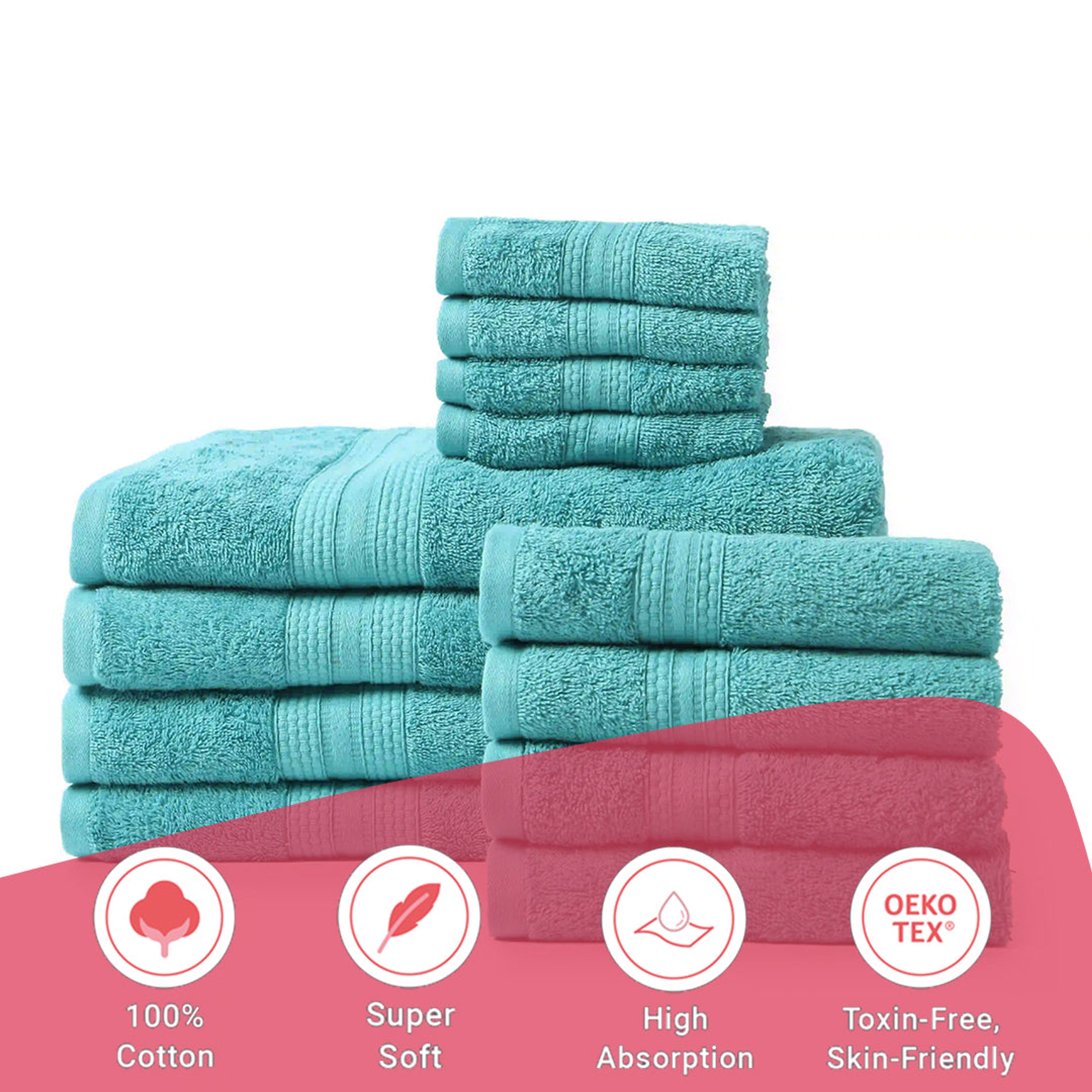 Paleto | Everyday Essentials Absorbent Ring Spun Cotton 12 Piece Terry Towel Set | Set of Bath, Hand & Face Towels