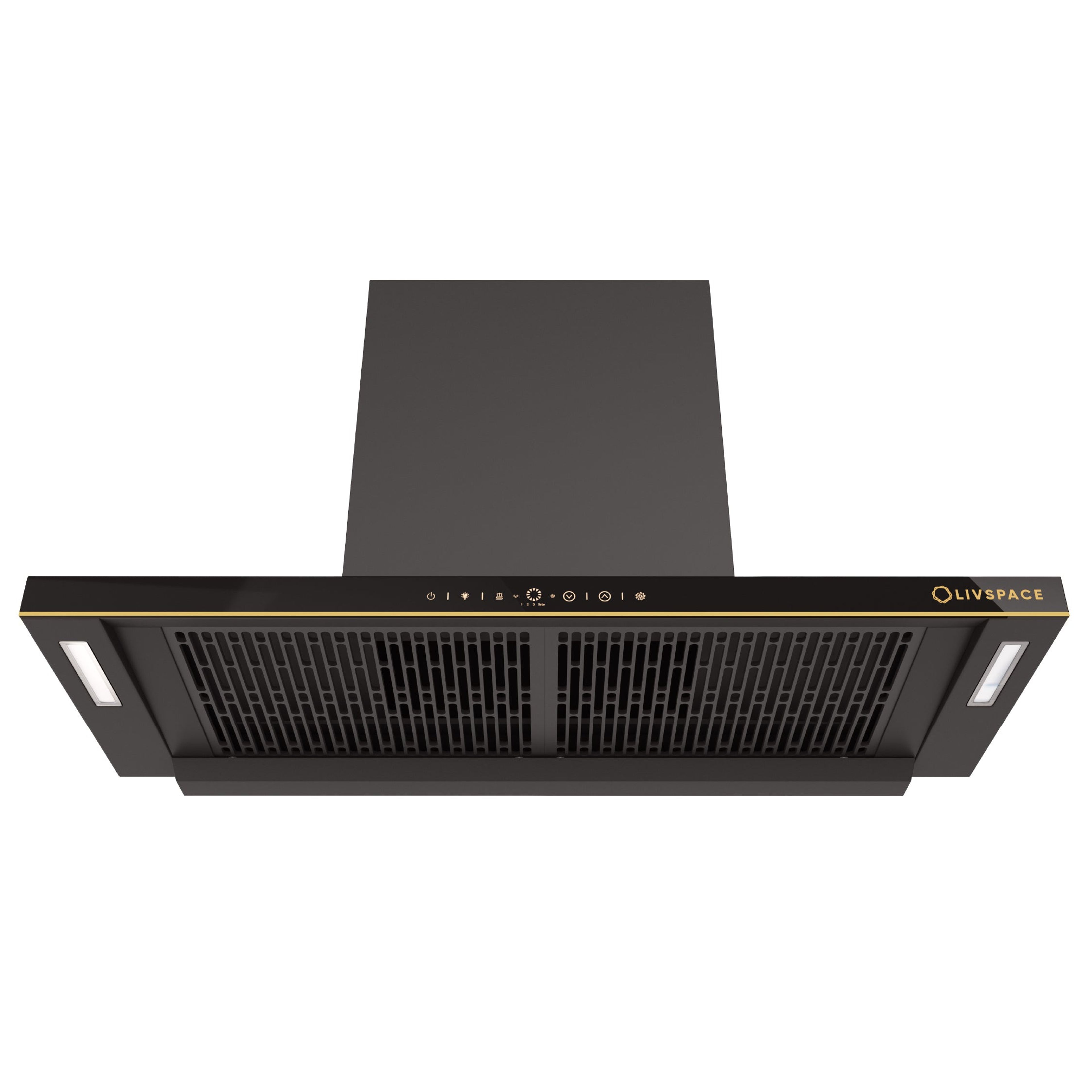 Intellia by LIVSPACE T-shape shape BLDC autoclean Filterless 900mm 1600m3/h suction Chimney & 4 Brass Burner Gloss finish 750mm with Auto Ignition Cooktop with installation (Ducted) | Intellia CH T 90 & Intellia CT 75 4B