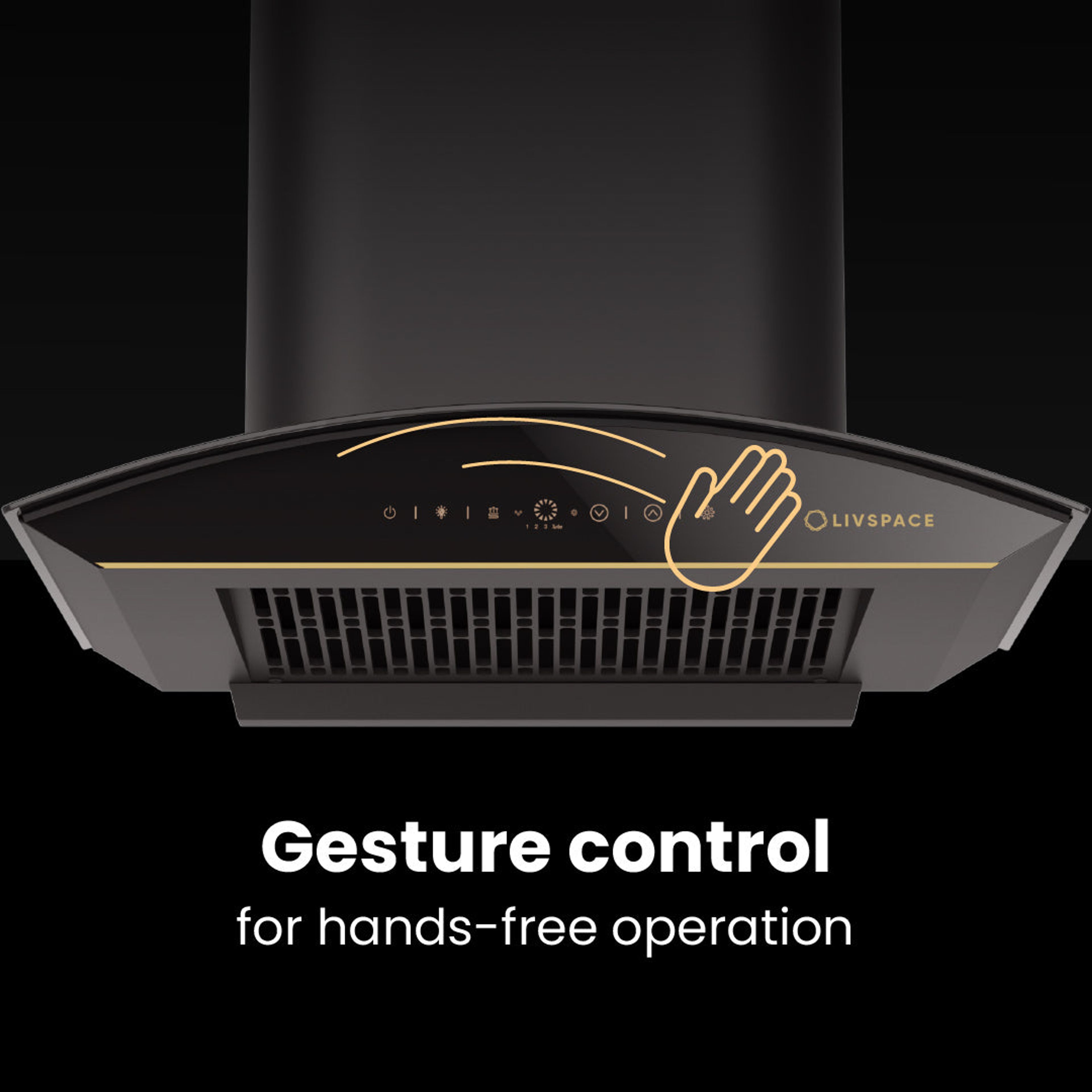 Intellia Series by LIVSPACE Curve shape BLDC autoclean Filterless 600mm 1600m3/h suction Chimney & 3 Brass Burner Gloss finish 770mm with Auto Ignition Cooktop with installation (Ducted) | Intellia CH C 60 & Intellia CT 77 3B