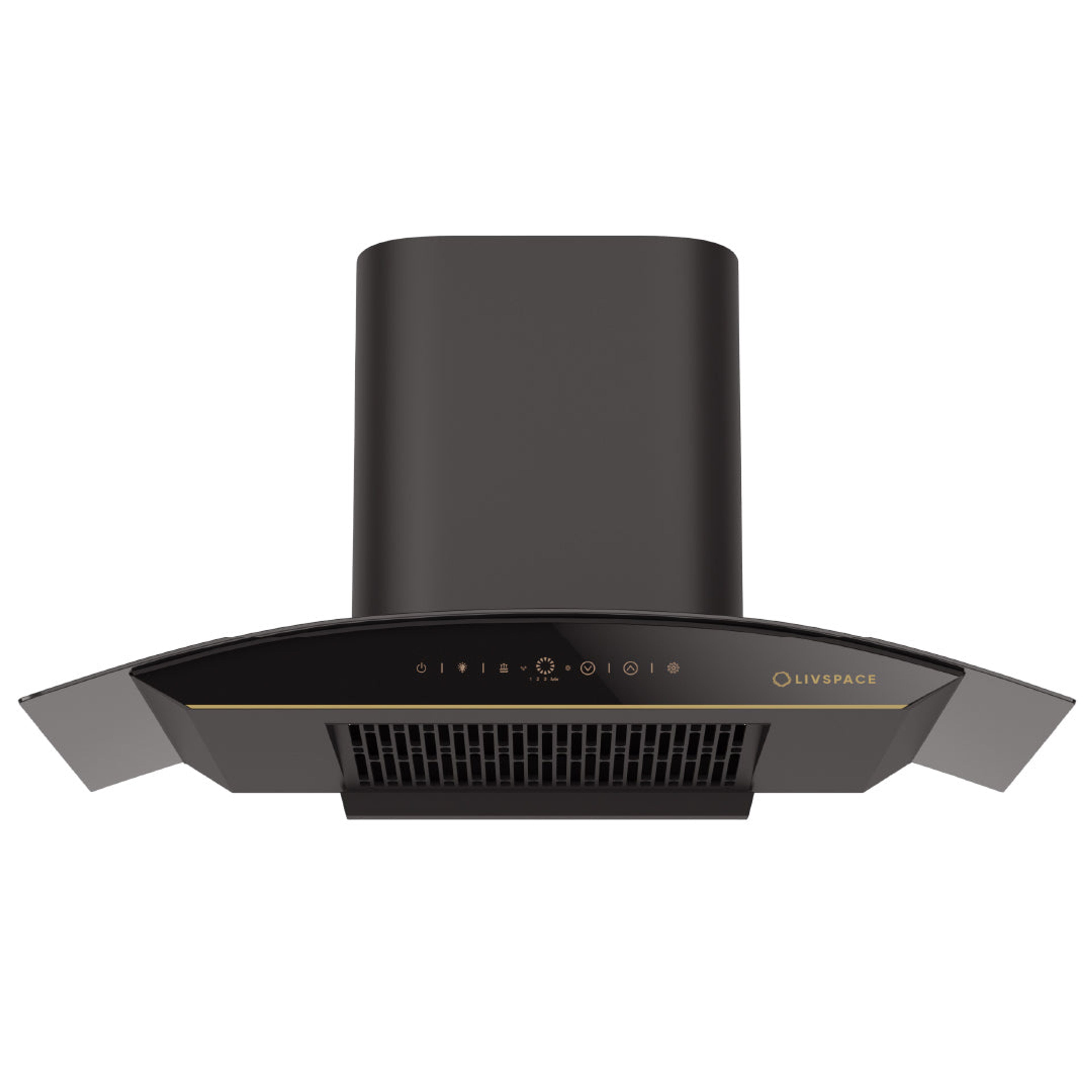 Intellia Series by LIVSPACE Inclined shape BLDC autoclean Filterless 900mm 1600m3/h suction Chimney & 4 Brass Burner Gloss finish 750mm with Auto Ignition Cooktop with installation (Ducted) | Intellia CH I 90 & Intellia CT 75 4B