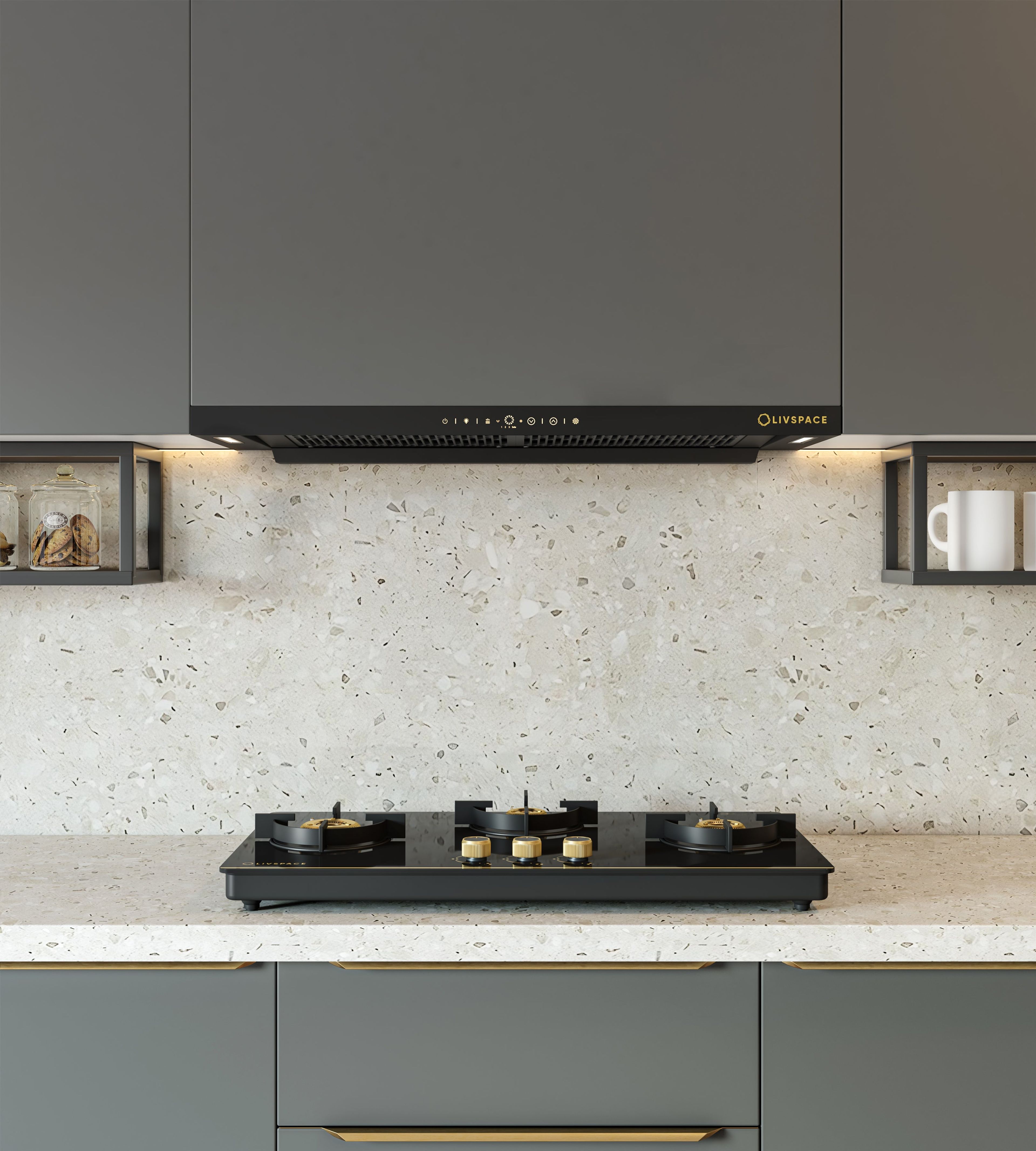 Intellia by Livspace 3 Brass Burner 770mm with Auto Ignition Gloss finish Cooktop | Intellia CT 77 3B