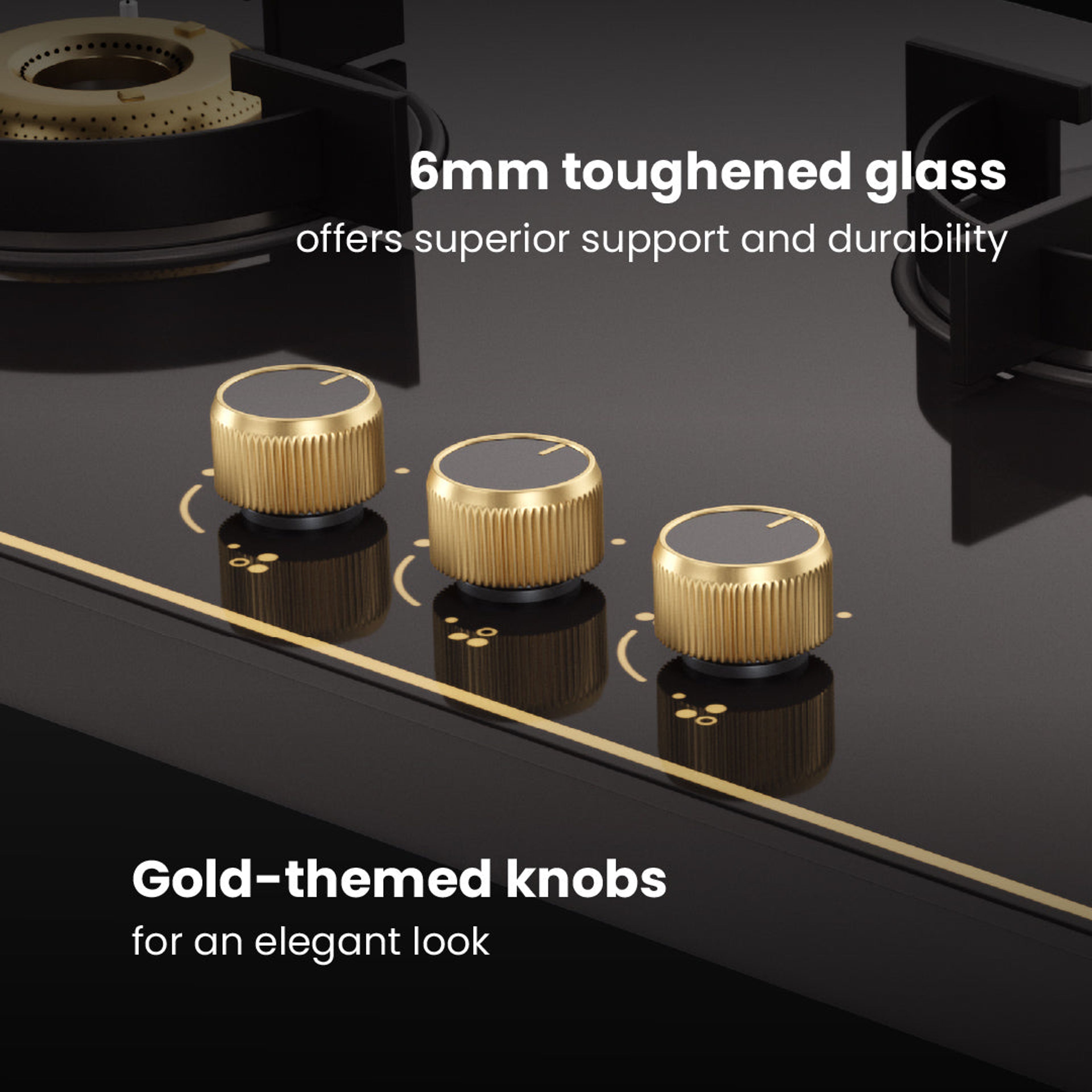 Intellia by Livspace 3 Brass Burner 770mm with Auto Ignition Gloss finish Cooktop | Intellia CT 77 3B