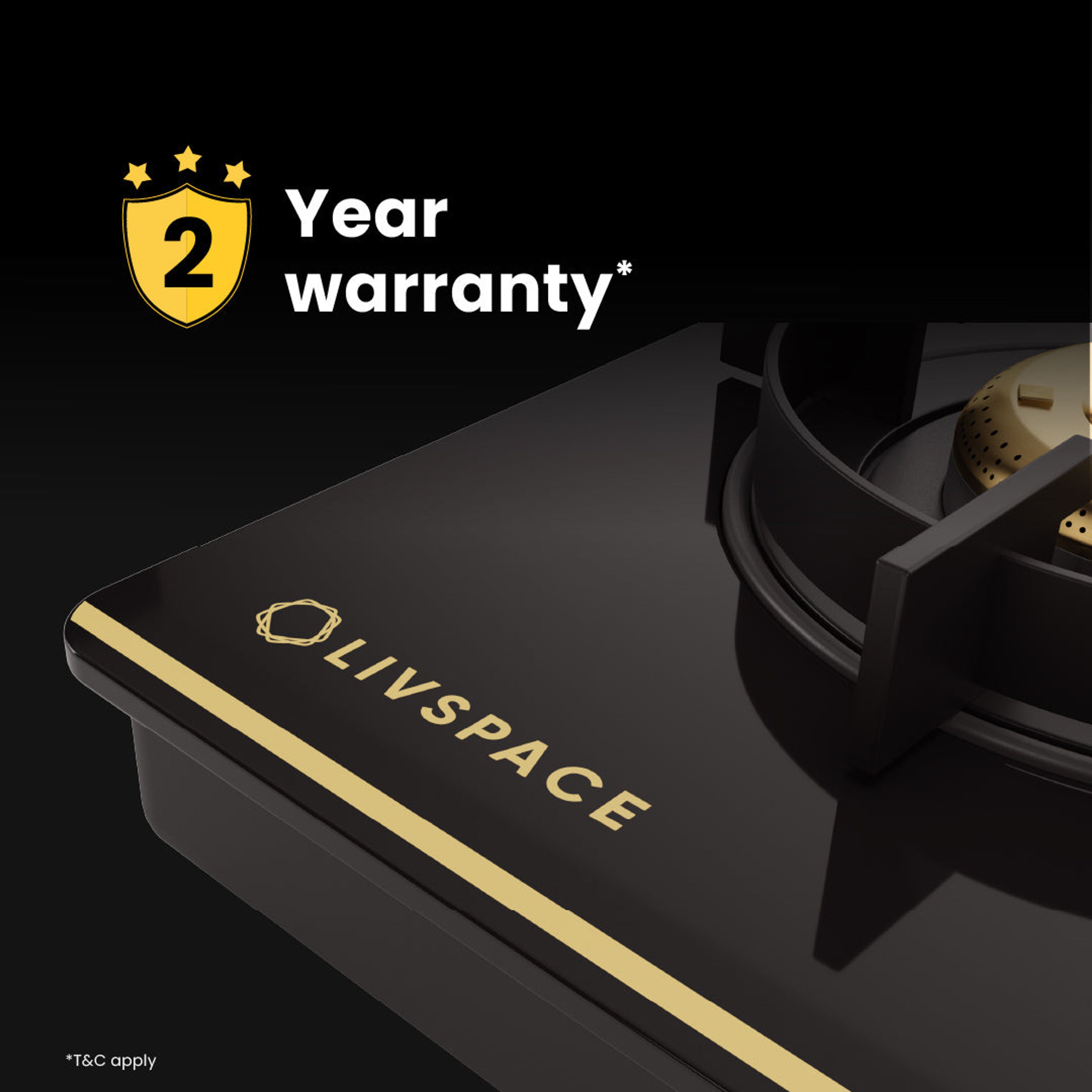 Intellia by Livspace 3 Brass Burner 770mm with Auto Ignition Gloss finish Cooktop | Intellia CT 77 3B