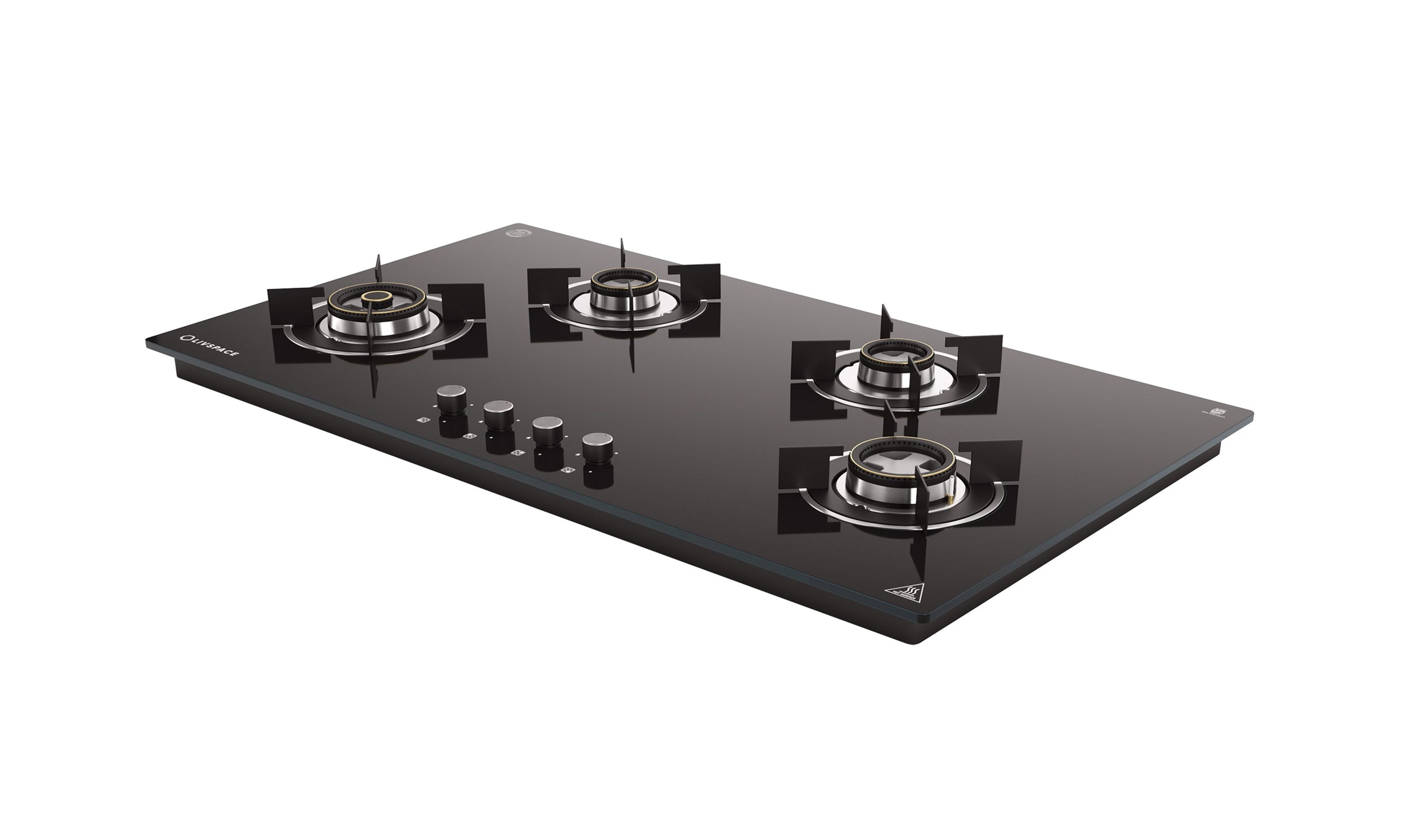 Optima by Livspace 4 Brass Burner 900mm with Auto Ignition gloss finish Hob | Optima HB 4B 90