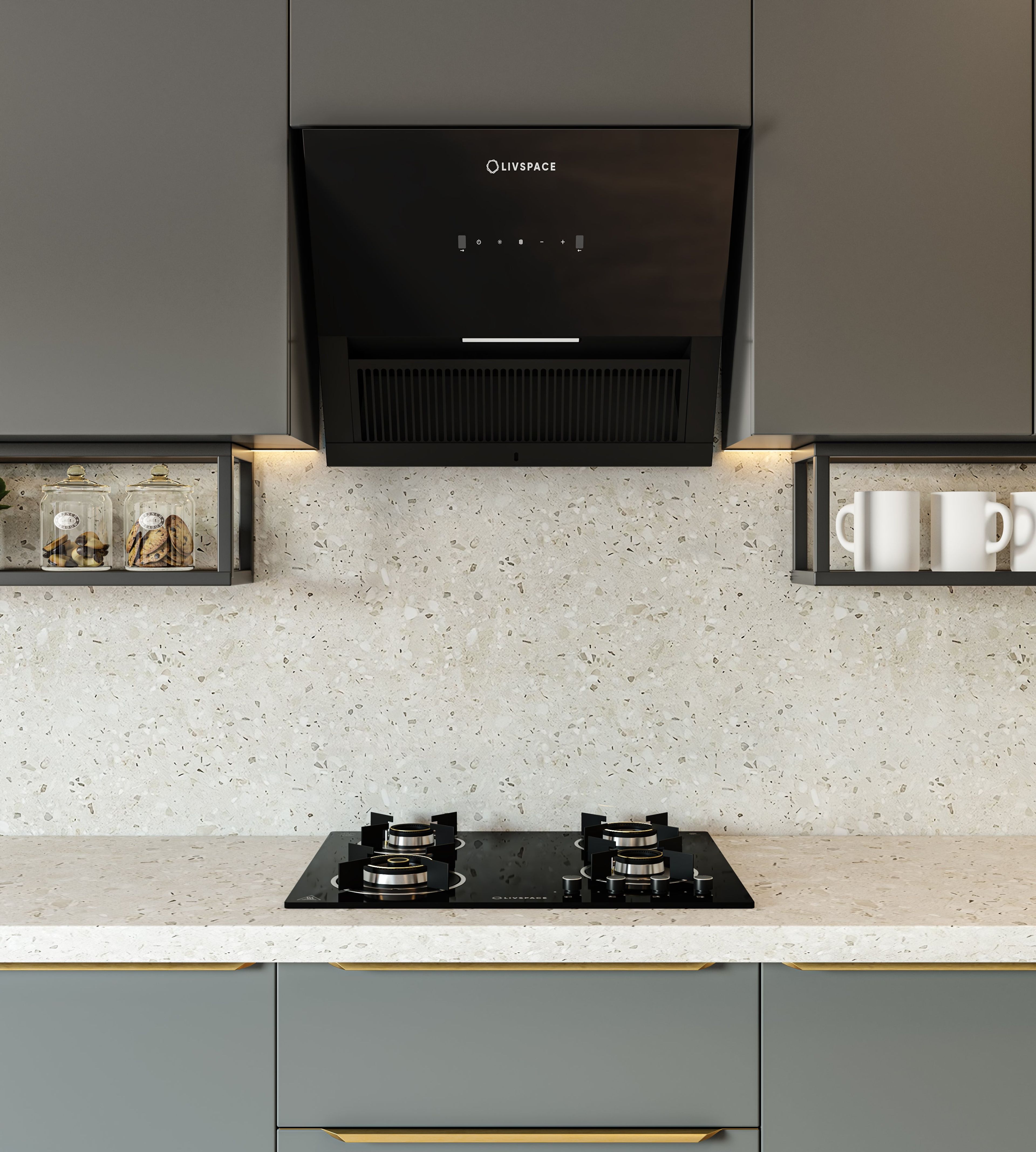 Optima by Livspace 4 Brass Burner 600mm with Auto Ignition gloss finish Hob | Optima HB 4B 60