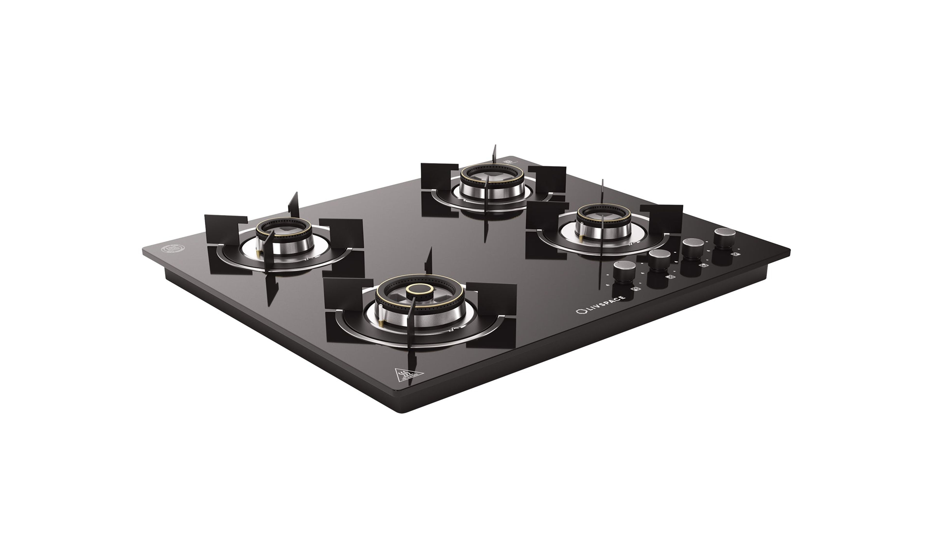 Optima by Livspace 4 Brass Burner 600mm with Auto Ignition gloss finish Hob | Optima HB 4B 60