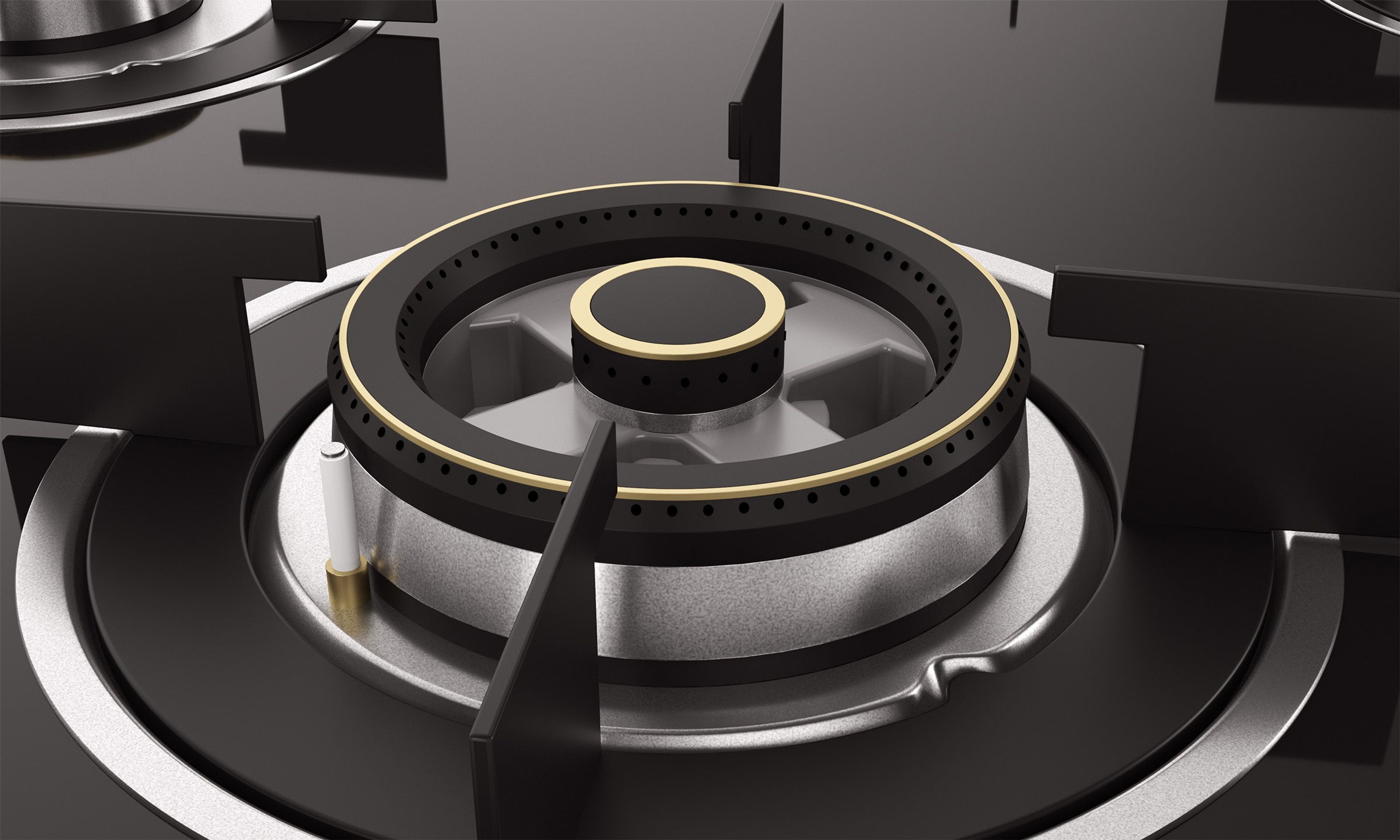 Optima by Livspace 4 Brass Burner 600mm with Auto Ignition gloss finish Hob | Optima HB 4B 60