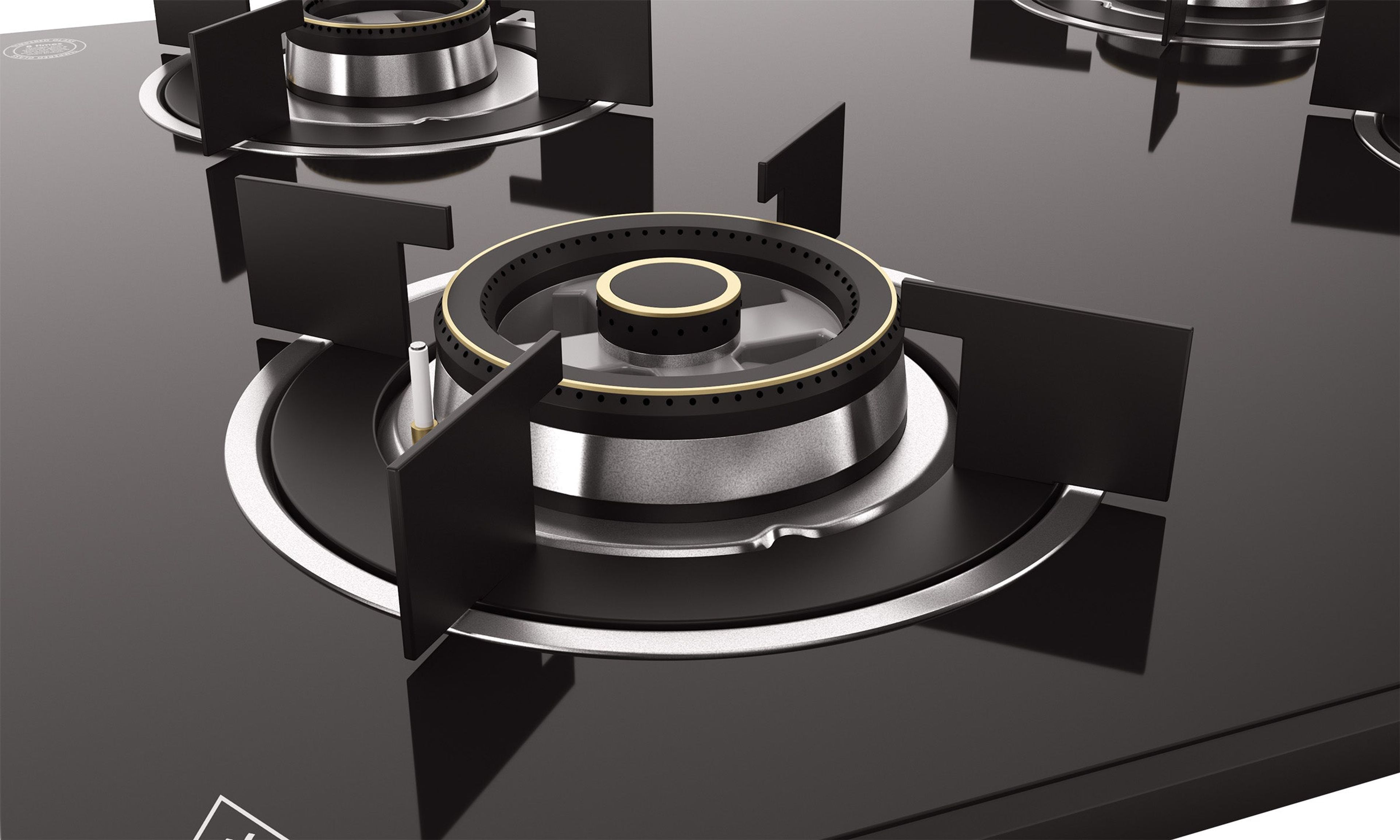 Optima by Livspace 4 Brass Burner 600mm with Auto Ignition gloss finish Hob | Optima HB 4B 60