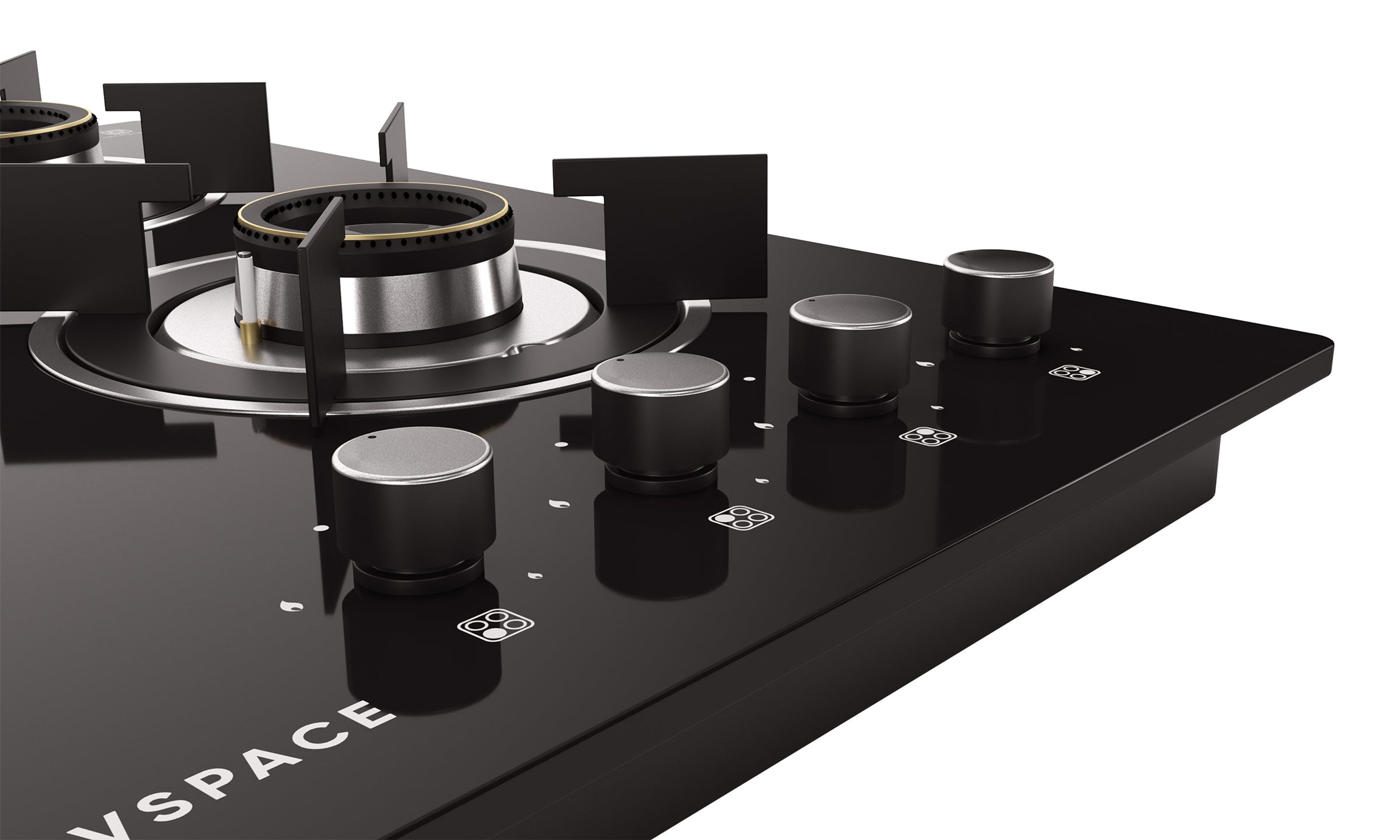 Optima by Livspace 4 Brass Burner 600mm with Auto Ignition gloss finish Hob | Optima HB 4B 60