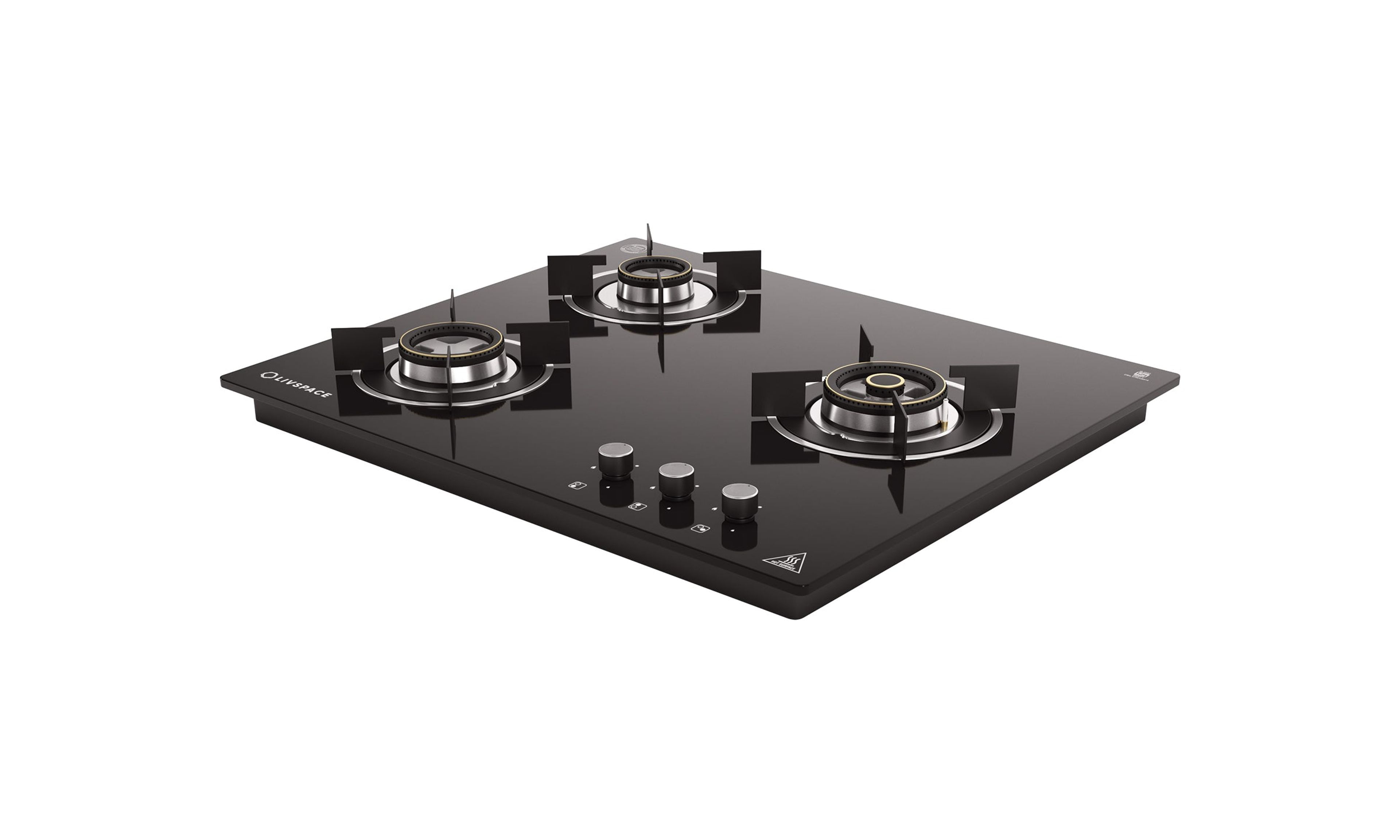 Optima by Livspace 3 Brass Burner 600mm with Auto Ignition gloss finish Hob | Optima HB 3B 60