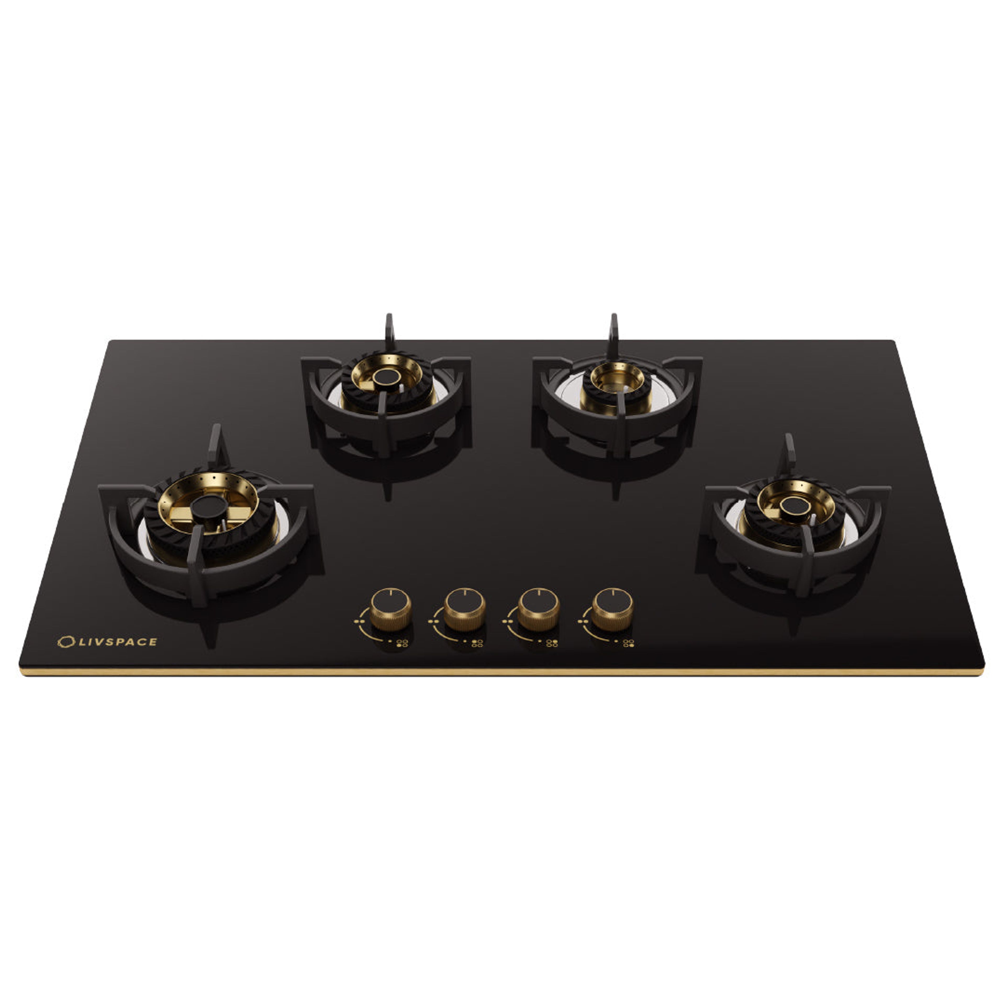 Intellia by Livspace 4 Brass Burner 595mm with Auto Ignition Gloss finish Hob | Intellia HB 4B G 60
