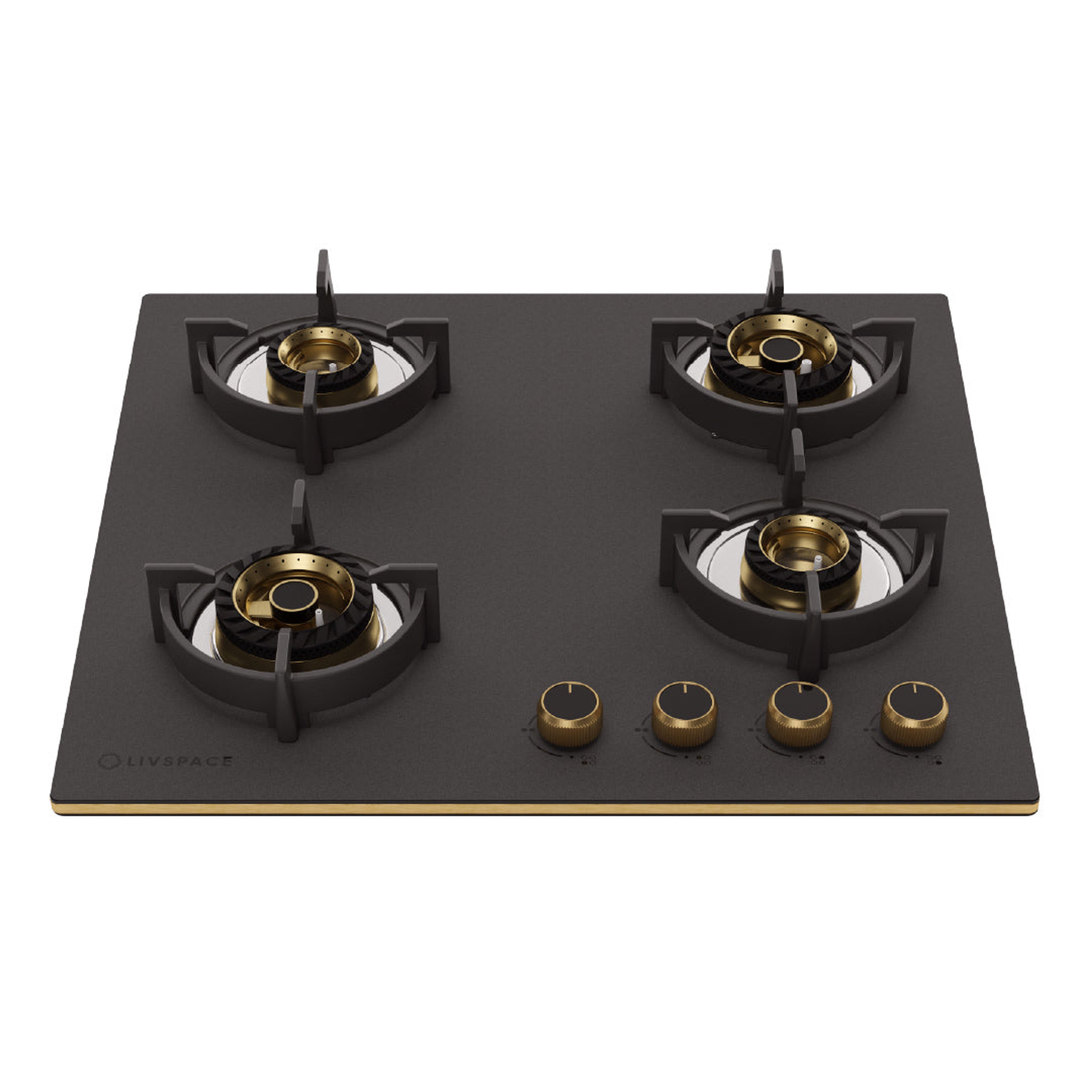 Intellia by Livspace 4 Brass Burner 595mm with Auto Ignition Matt finish Hob | Intellia HB 4B M 60