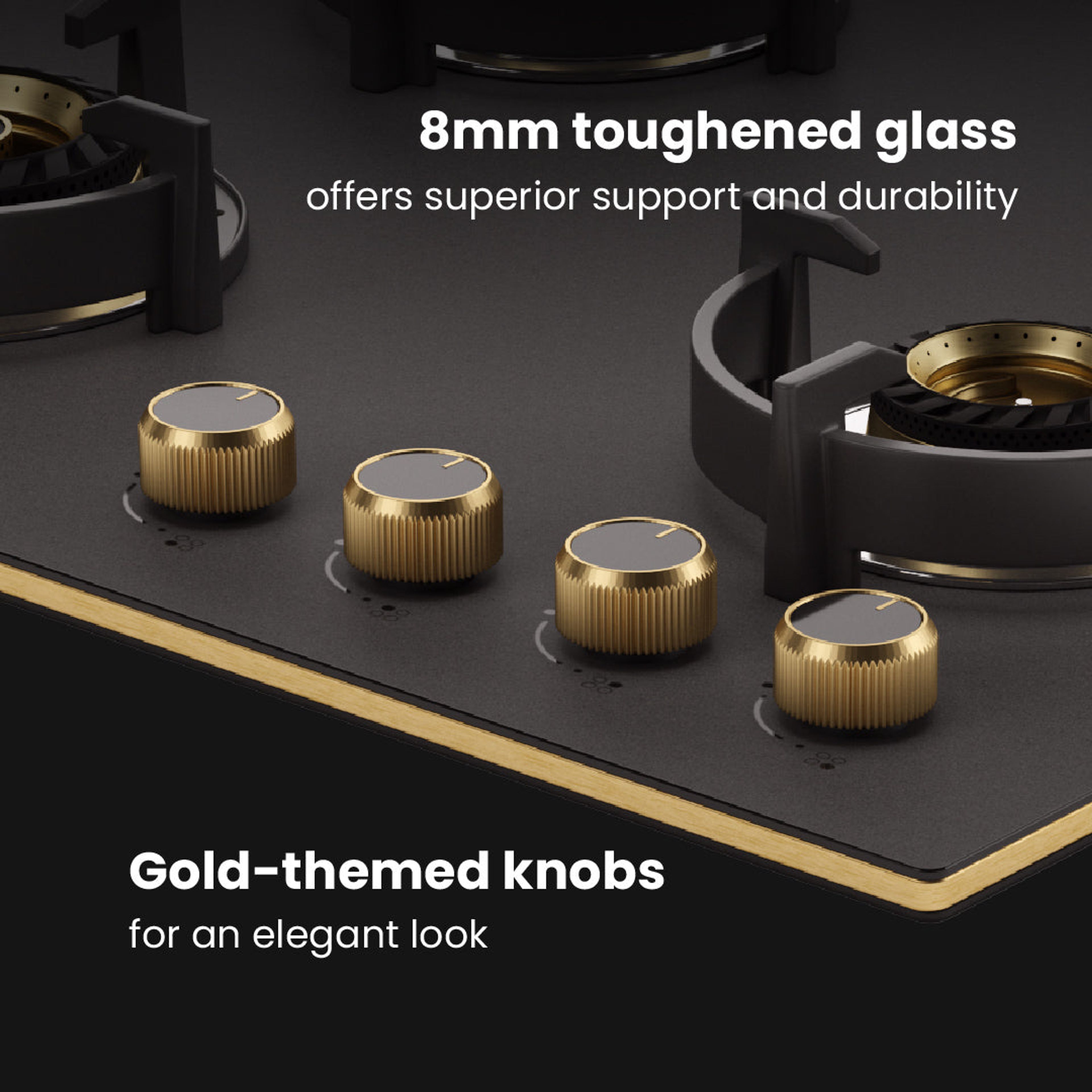 Intellia by Livspace 4 Brass Burner 595mm with Auto Ignition Matt finish Hob | Intellia HB 4B M 60