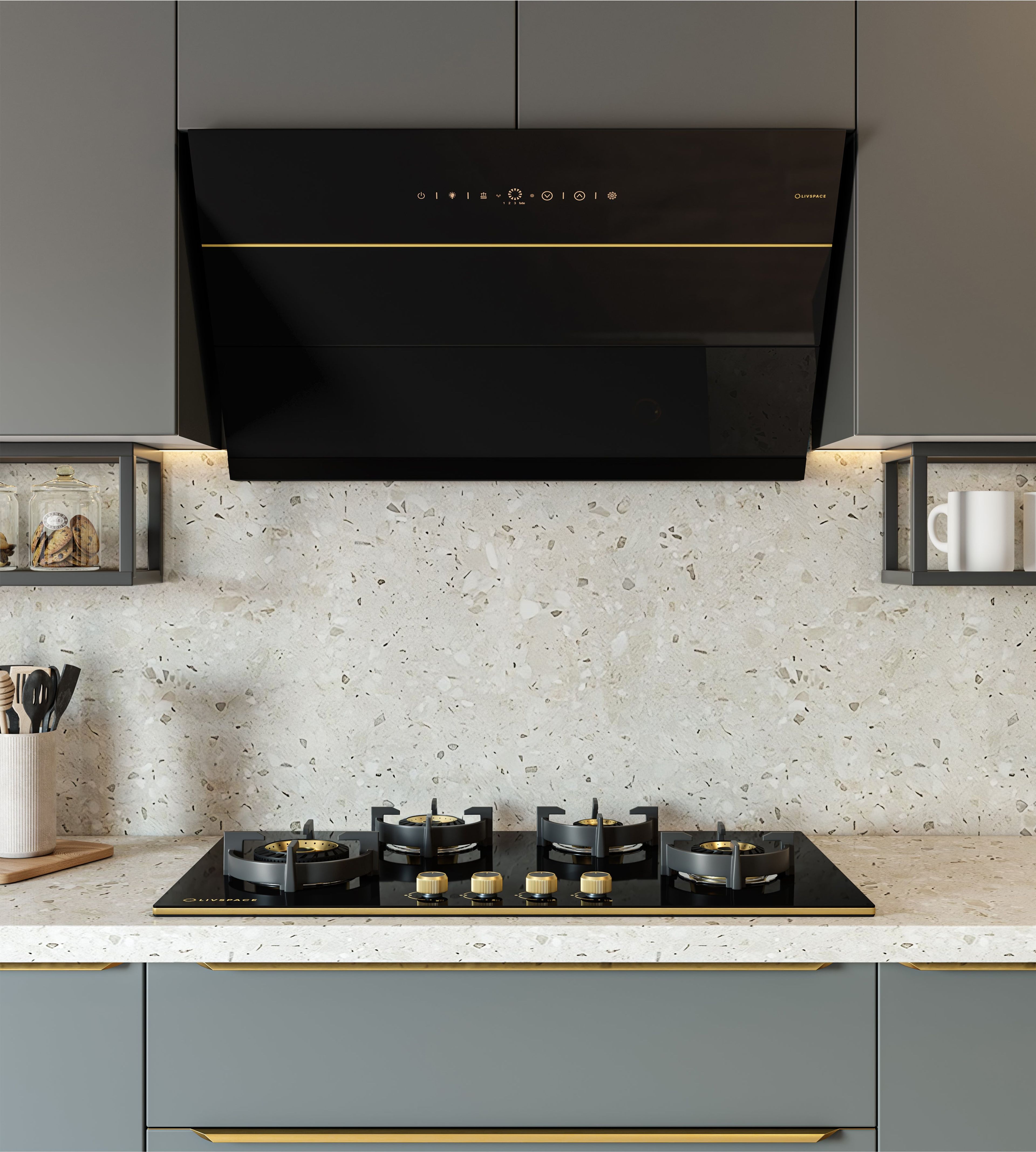 Intellia by Livspace 4 Brass Burner 900mm with Auto Ignition Gloss finish Hob | Intellia HB 4B G 90