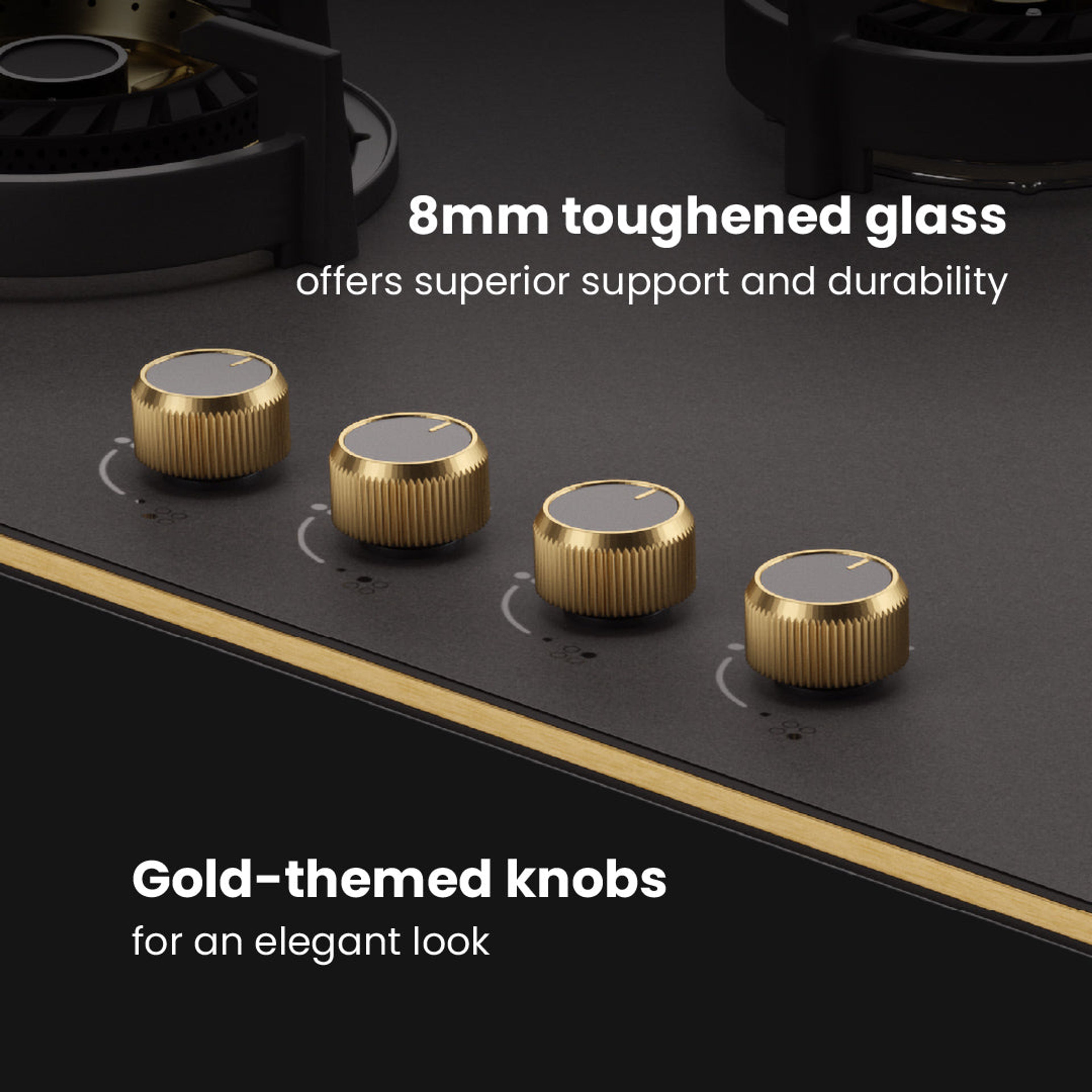 Intellia by Livspace 4 Brass Burner 900mm with Auto Ignition Matt finish Hob | Intellia HB 4B M 90