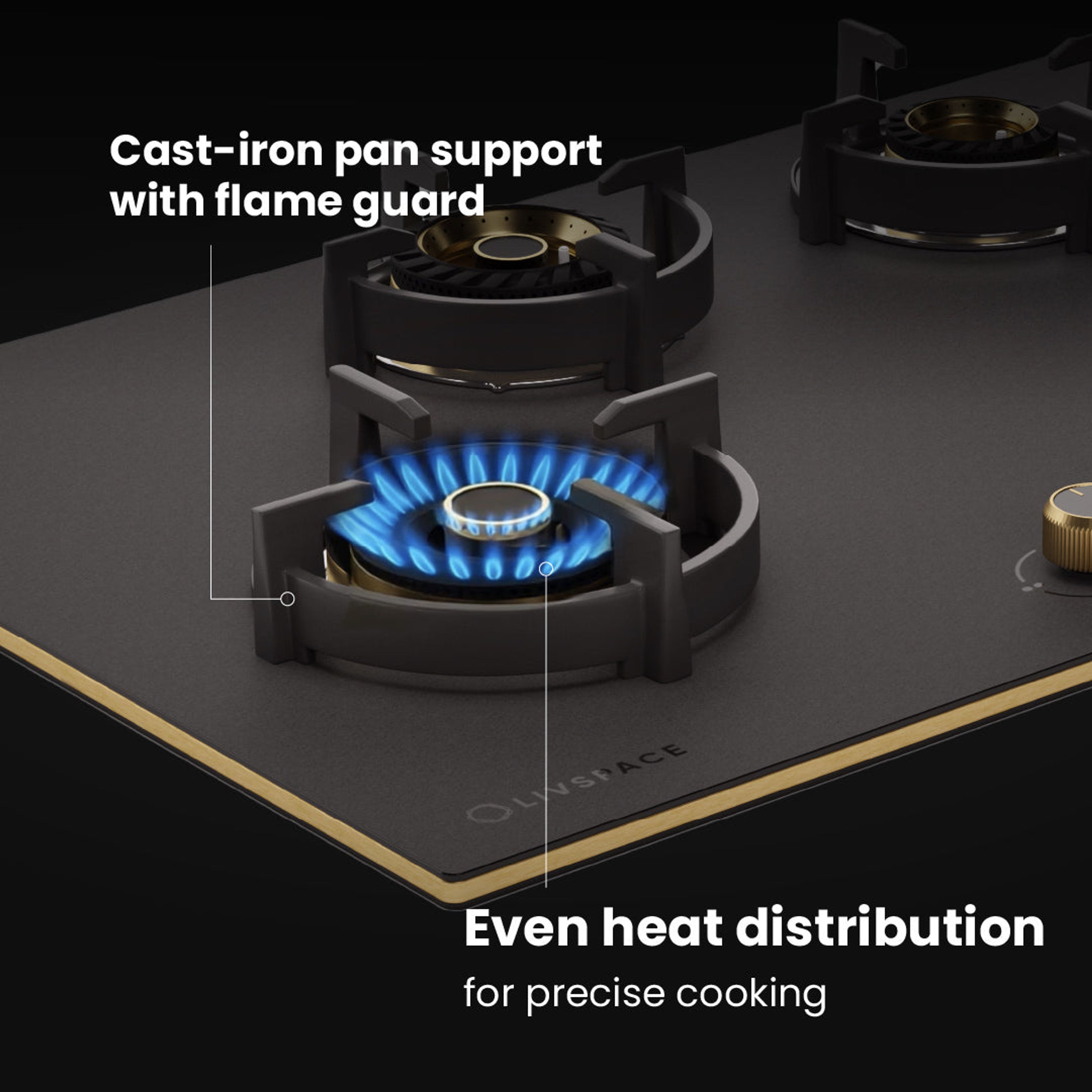 Intellia by Livspace 4 Brass Burner 900mm with Auto Ignition Matt finish Hob | Intellia HB 4B M 90