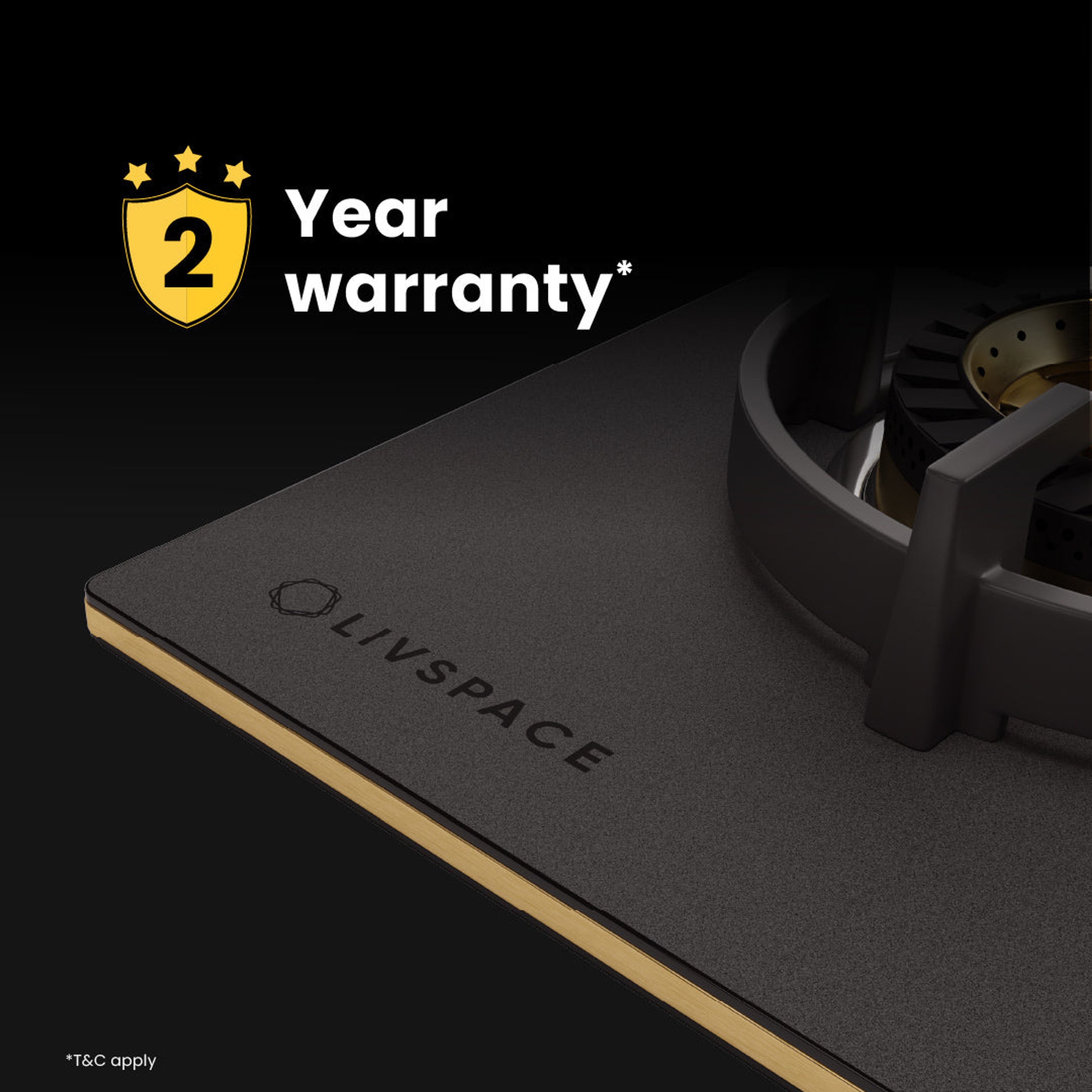 Intellia by Livspace 4 Brass Burner 900mm with Auto Ignition Matt finish Hob | Intellia HB 4B M 90