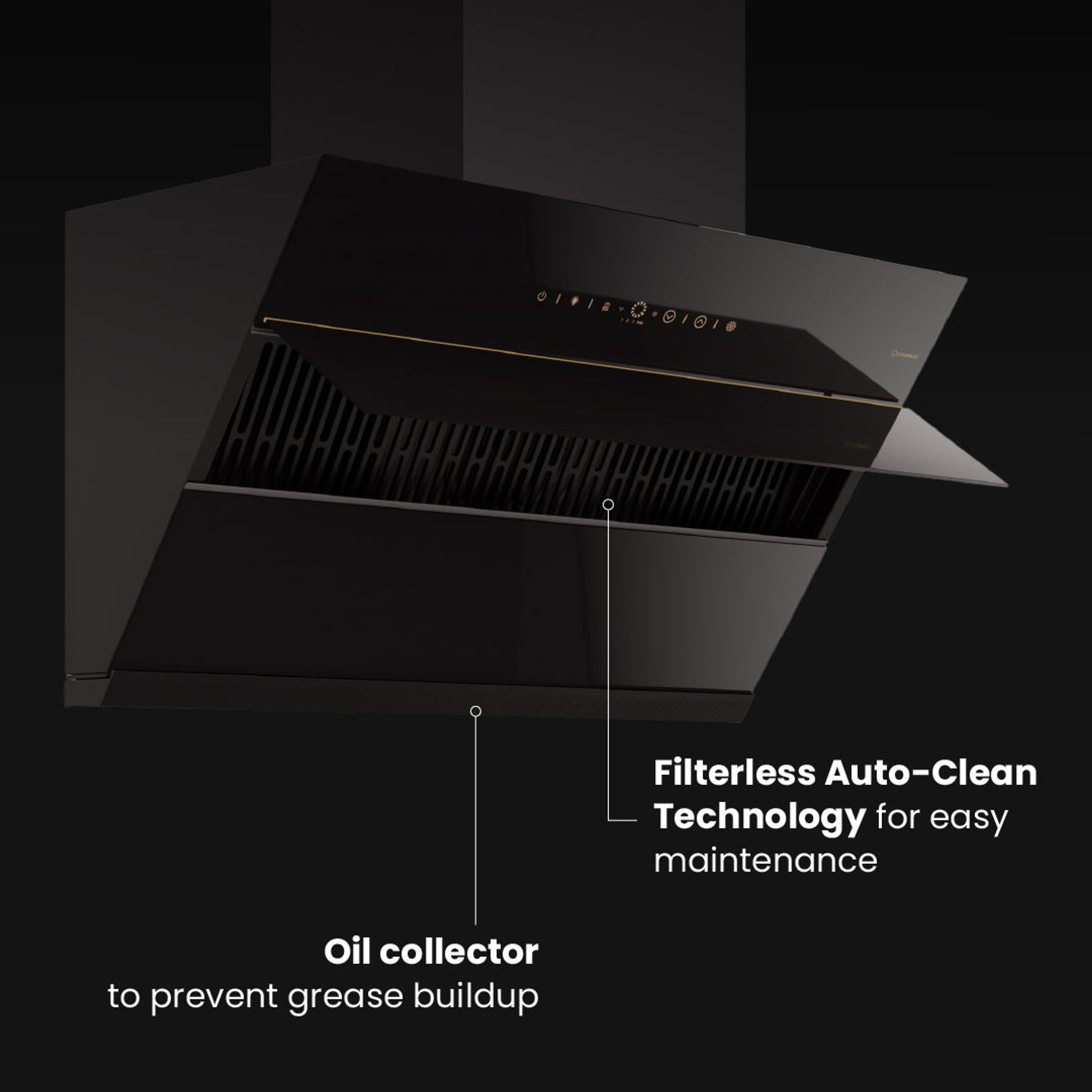 Intellia by Livspace AutoClean Inclined Shape BLDC chimney 900mm size 1600m3/h suction power (Ducted) | Intellia CH I 90