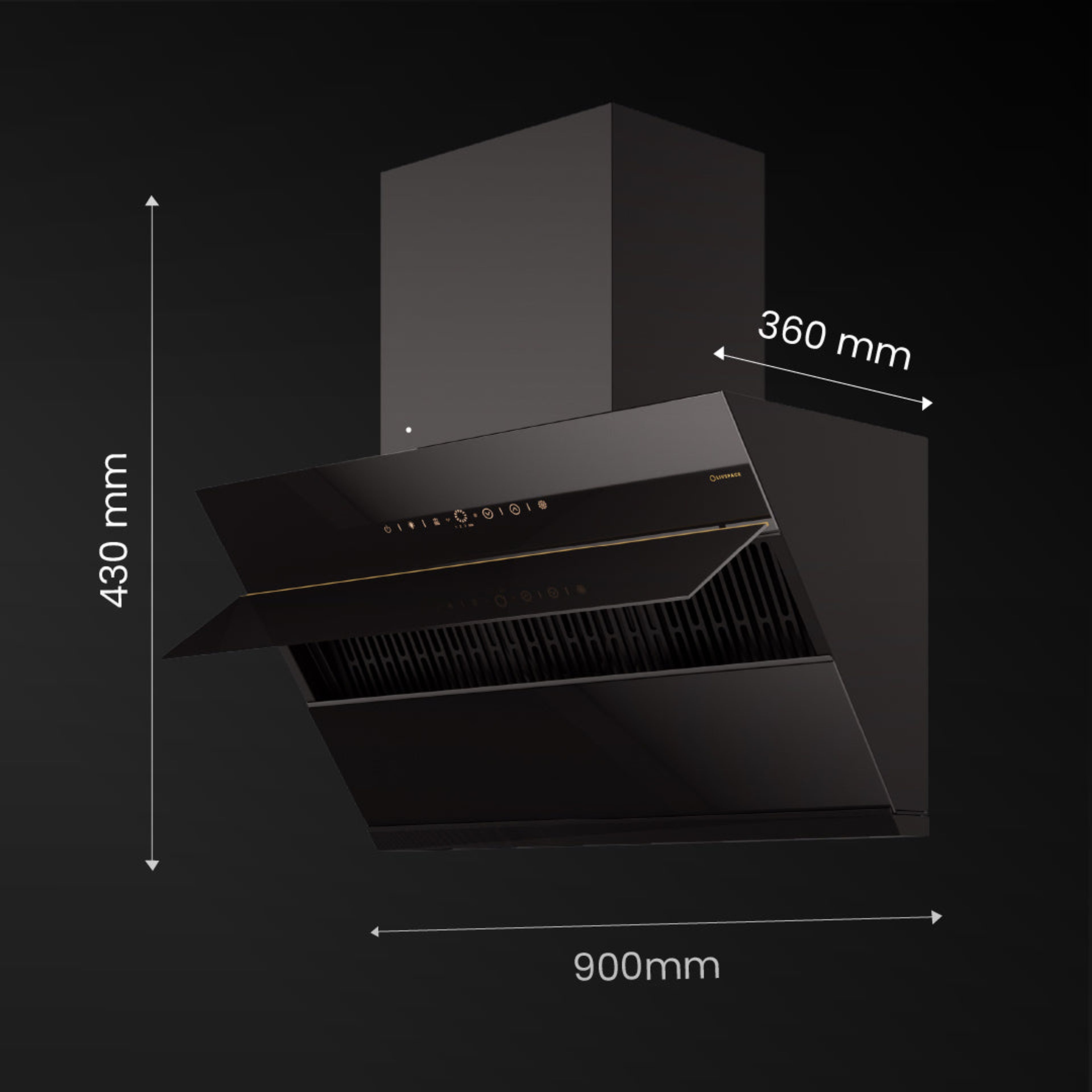 Intellia by Livspace AutoClean Inclined Shape BLDC chimney 900mm size 1600m3/h suction power (Ducted) | Intellia CH I 90