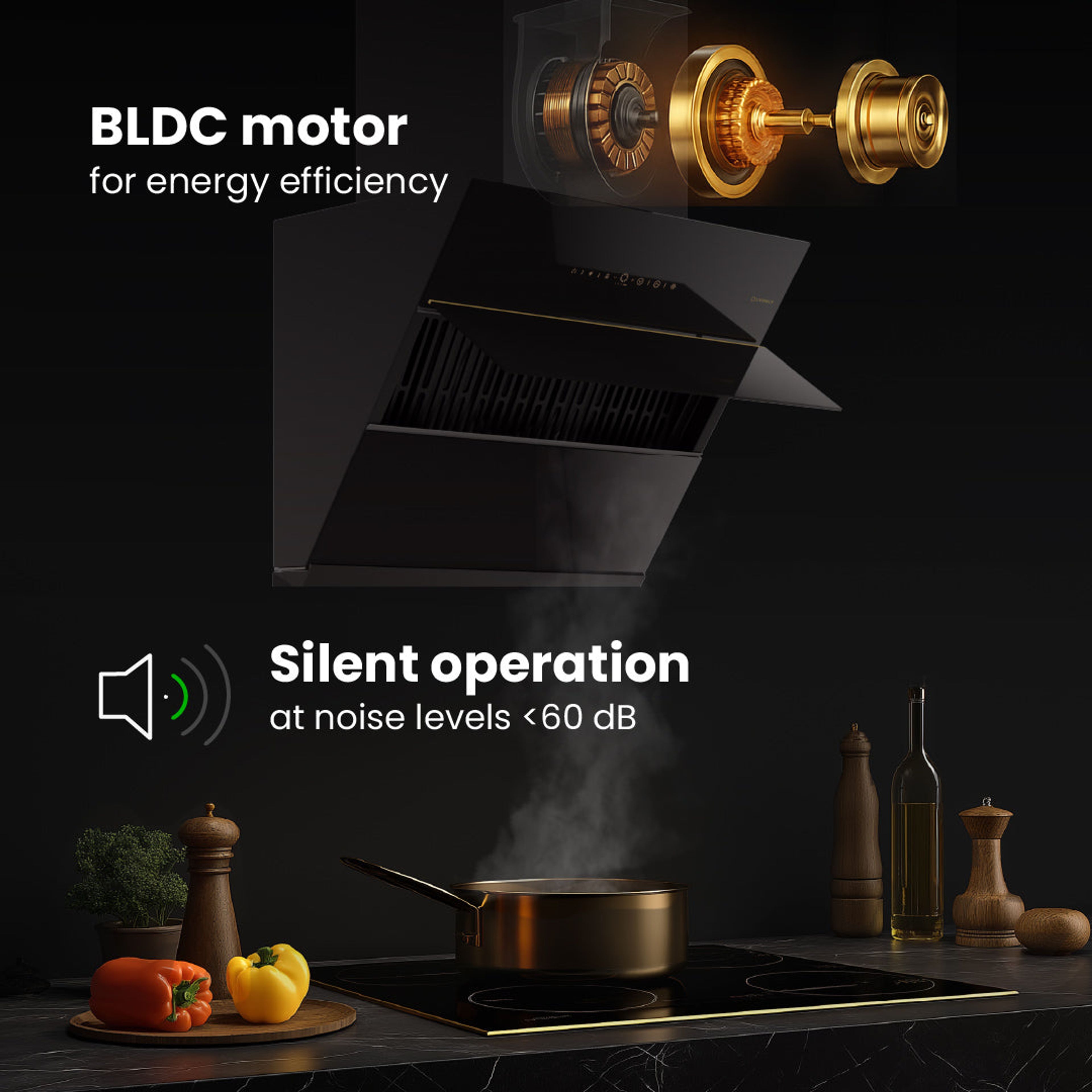 Intellia by Livspace AutoClean Inclined Shape BLDC chimney 600mm size 1600m3/h suction power (Ducted) | Intellia CH I 60