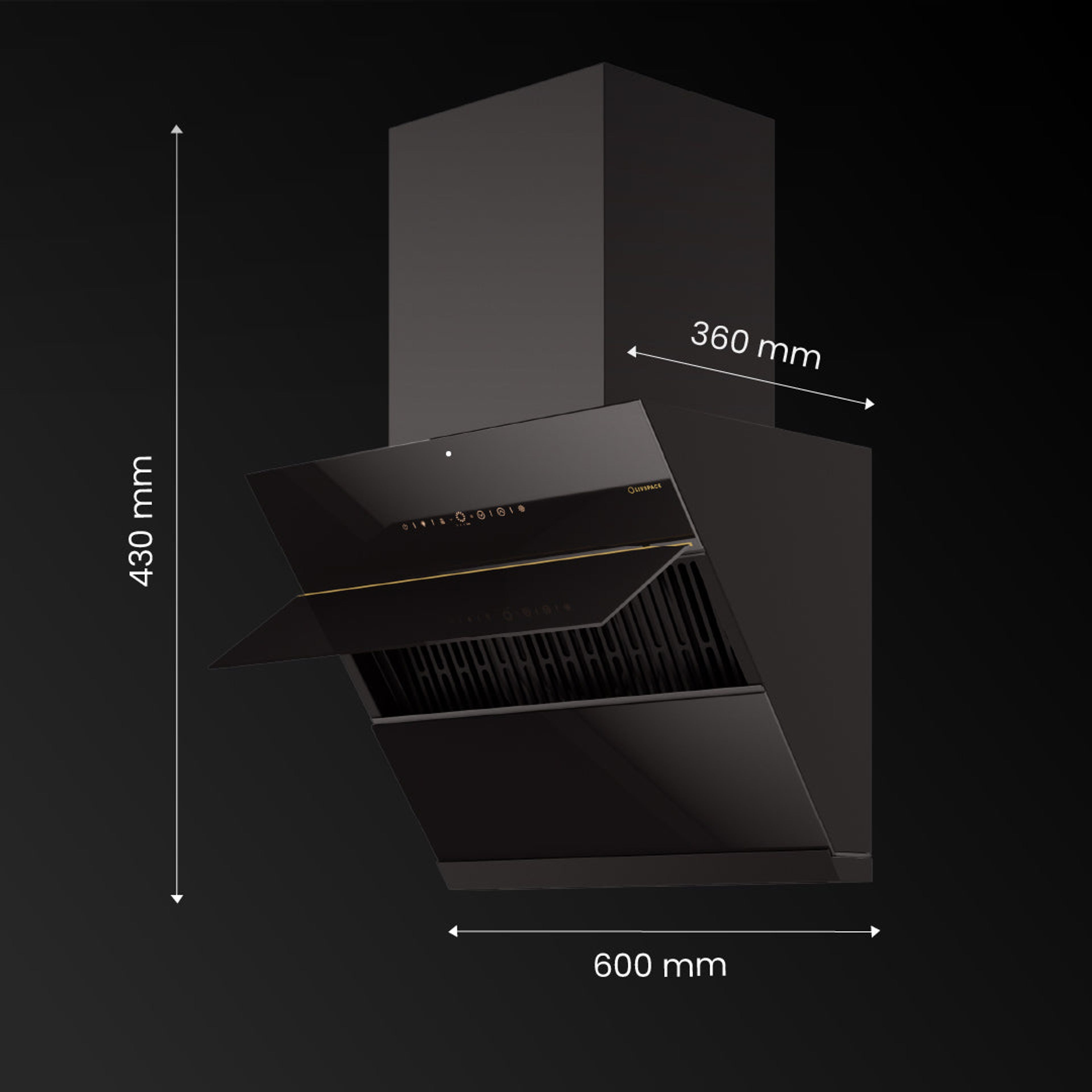 Intellia by Livspace AutoClean Inclined Shape BLDC chimney 600mm size 1600m3/h suction power (Ducted) | Intellia CH I 60