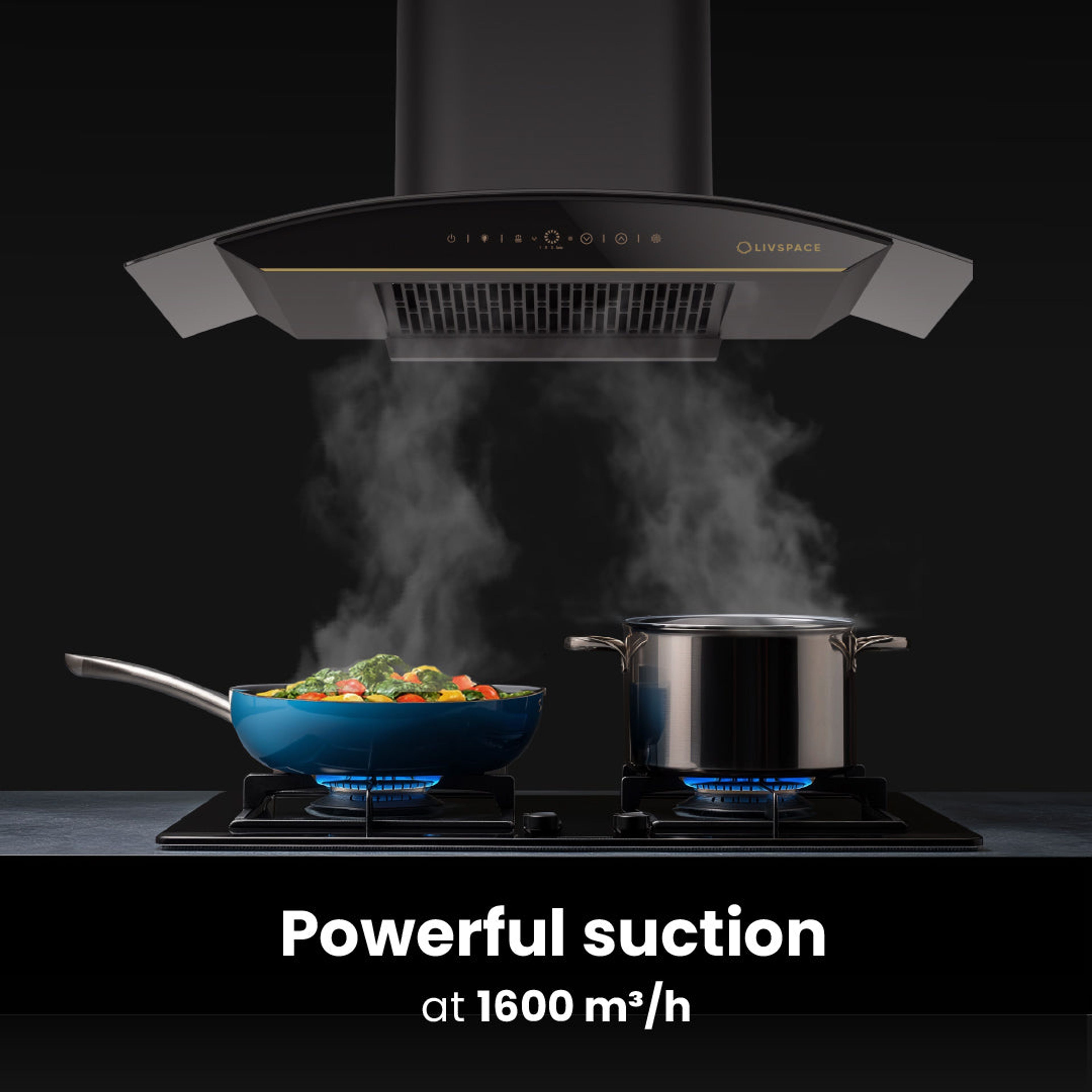 Intellia by Livspace AutoClean Curve Shape BLDC chimney 900mm size 1600m3/h suction power (Ducted) | Intellia CH C 90