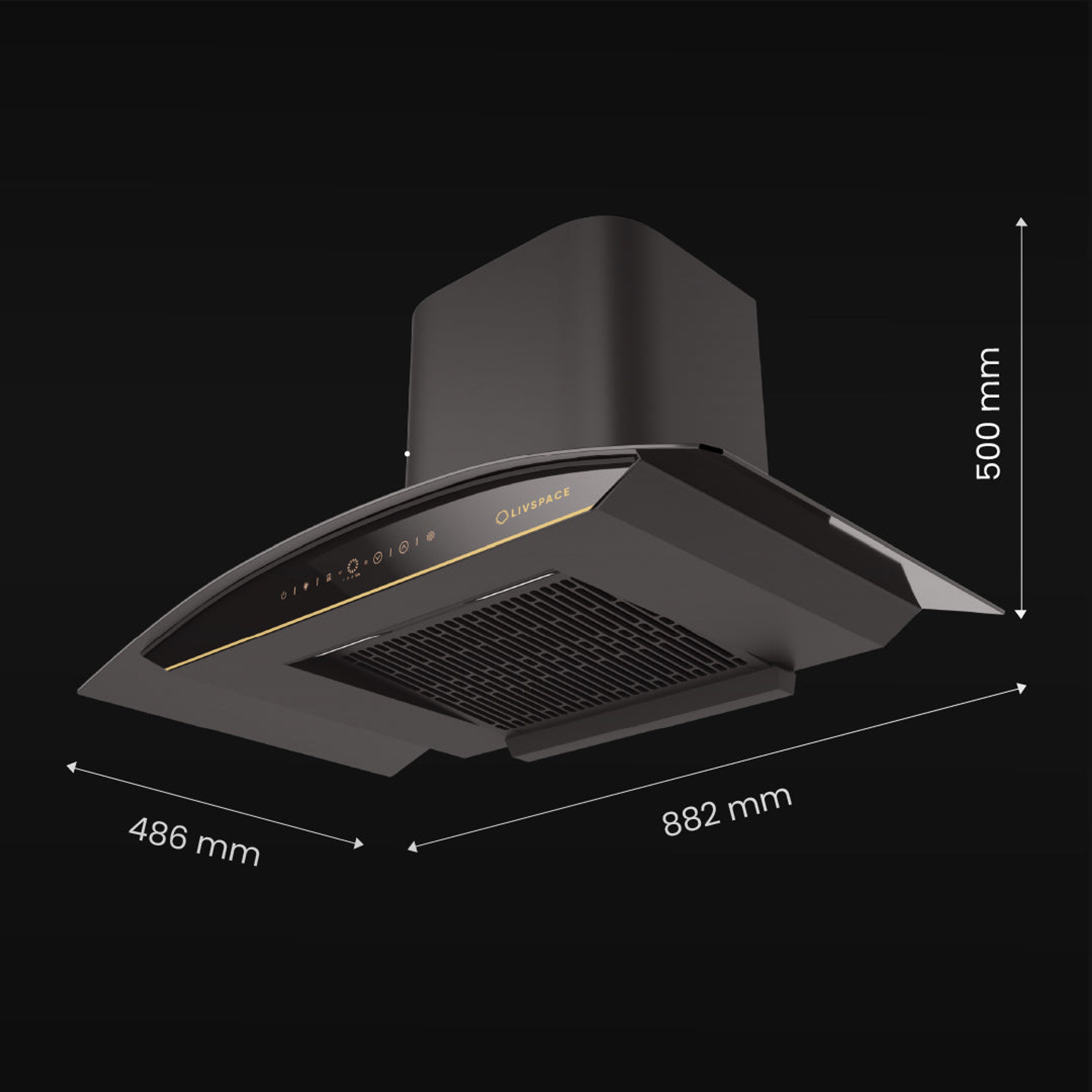 Intellia by Livspace AutoClean Curve Shape BLDC chimney 900mm size 1600m3/h suction power (Ducted) | Intellia CH C 90