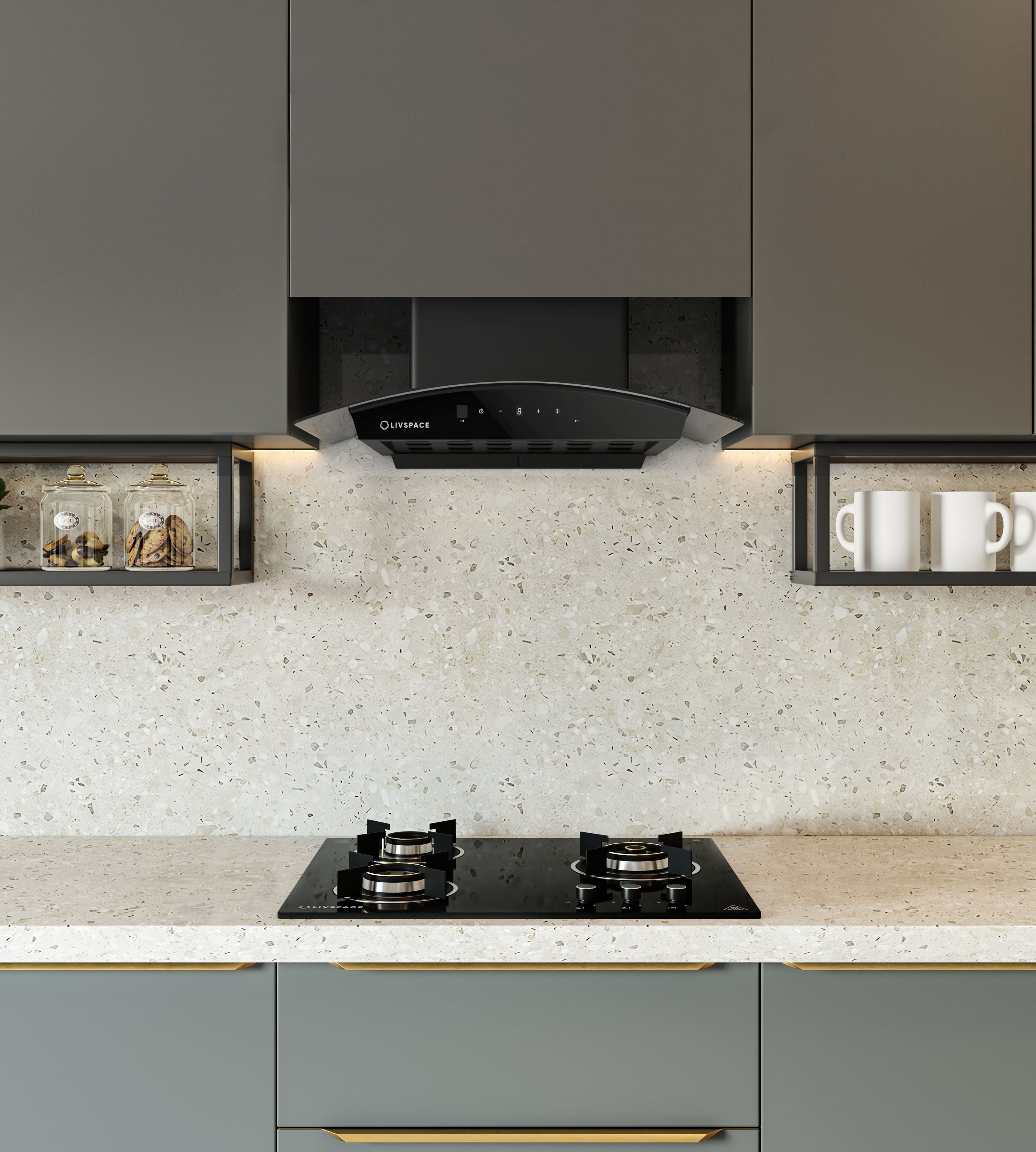 Optima by Livspace AutoClean Curve Shape chimney 600mm size 1200m3/h suction power (Ducted) | Optima CH C 60