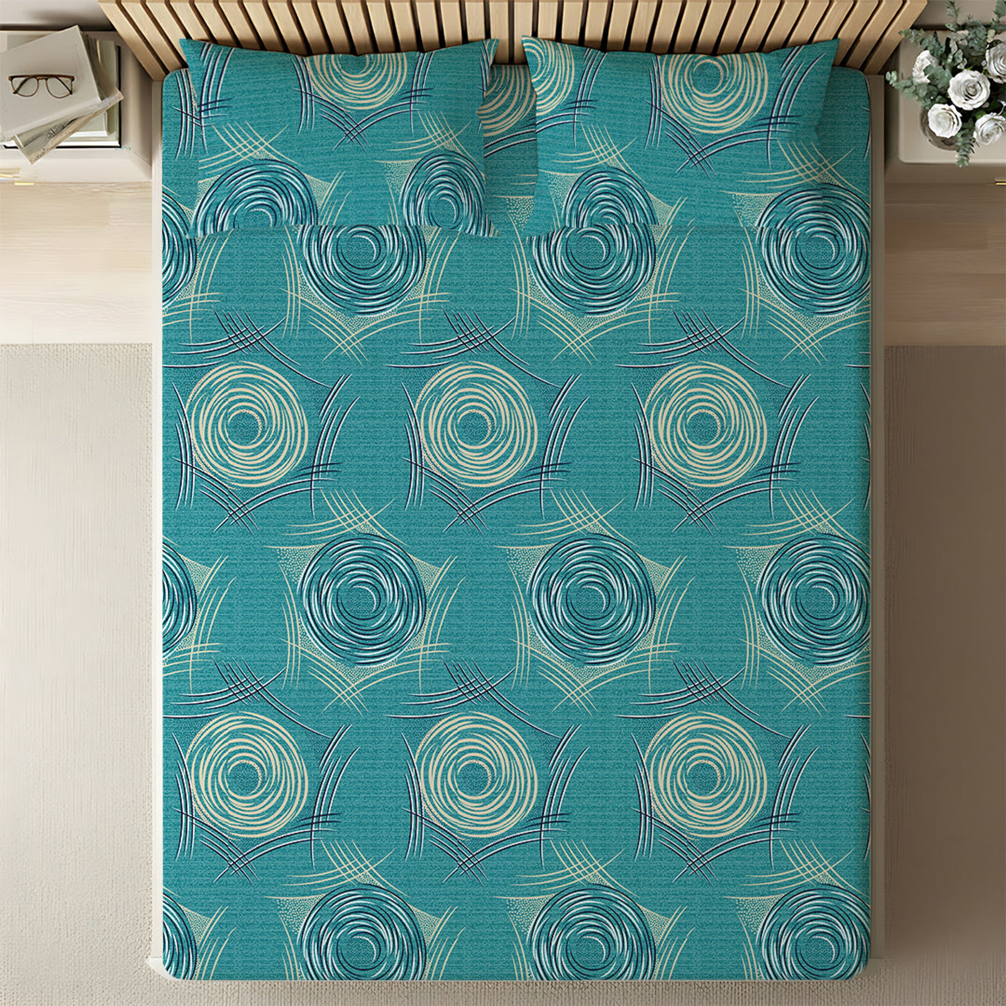 Serene Nest Printed Fitted Sheet Set