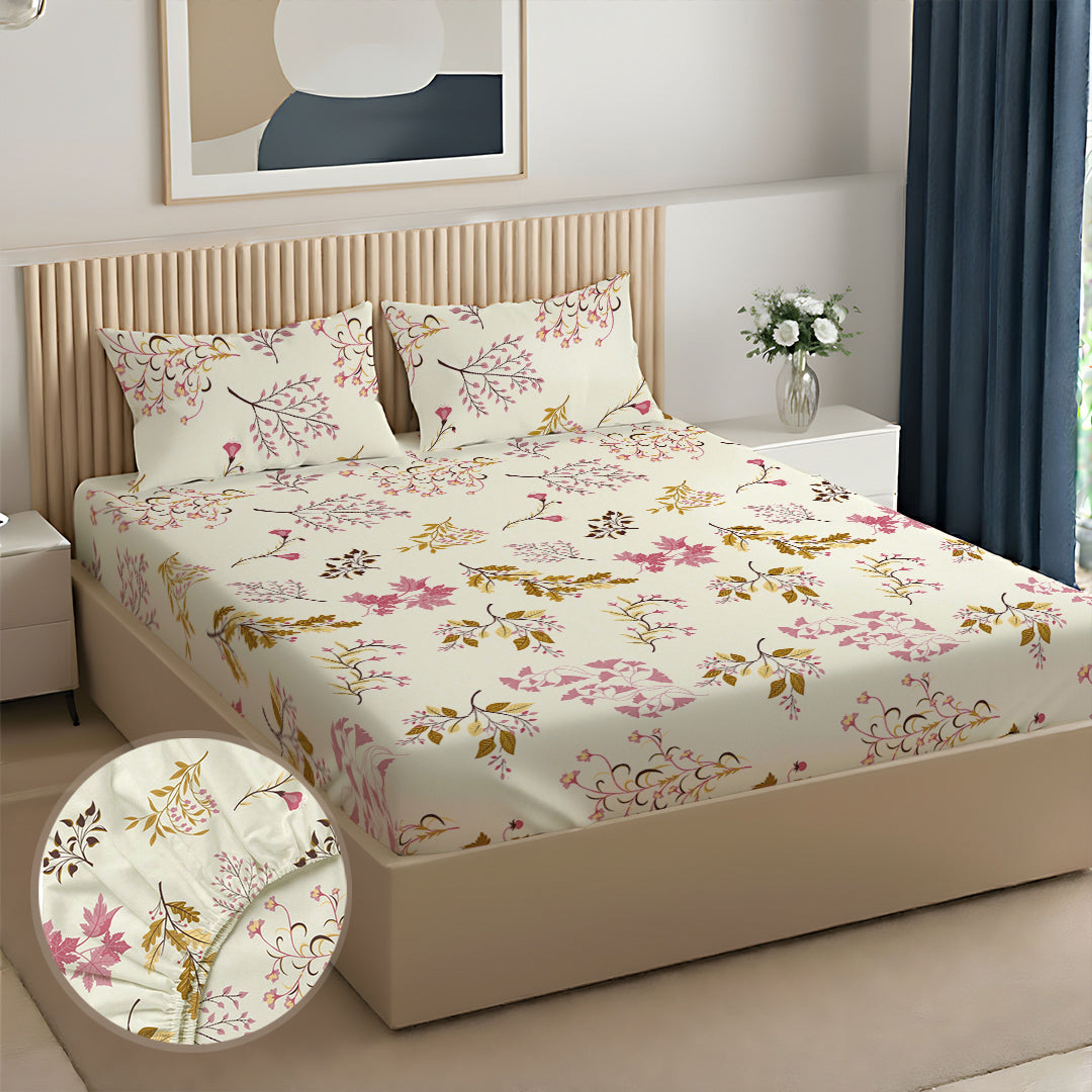 Serene Nest Printed Fitted Sheet Set