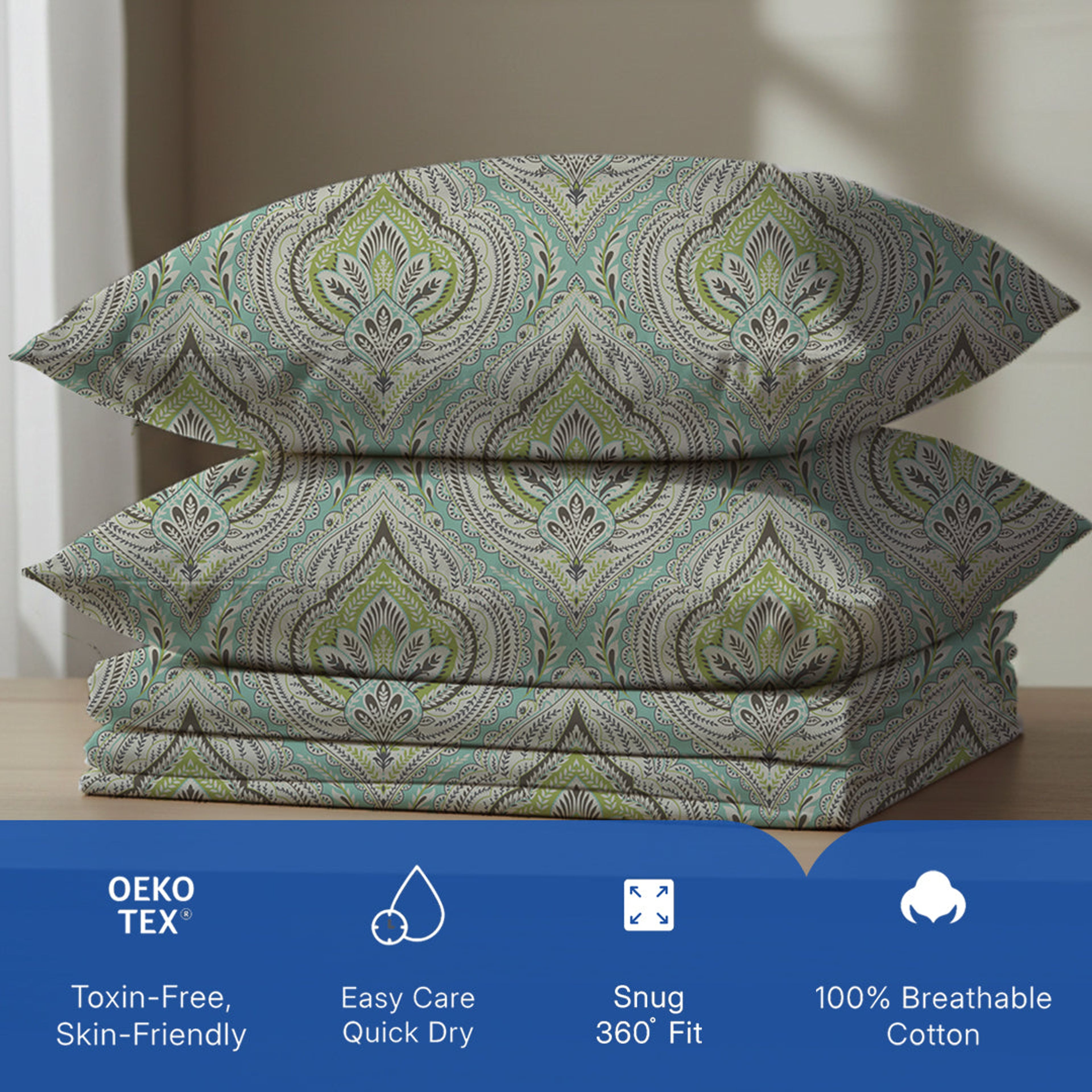 Serene Nest Printed Fitted Sheet Set