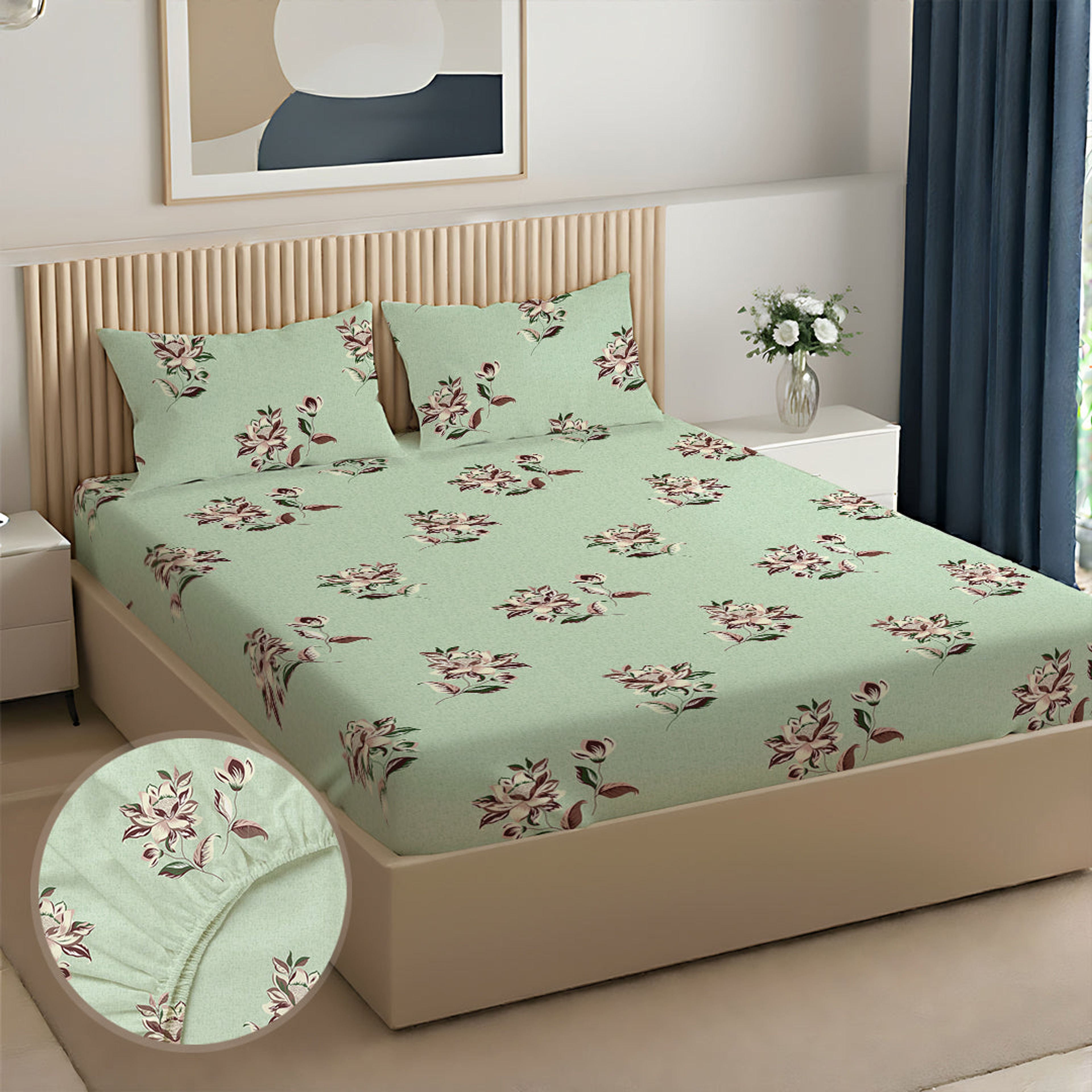Serene Nest Printed Fitted Sheet Set