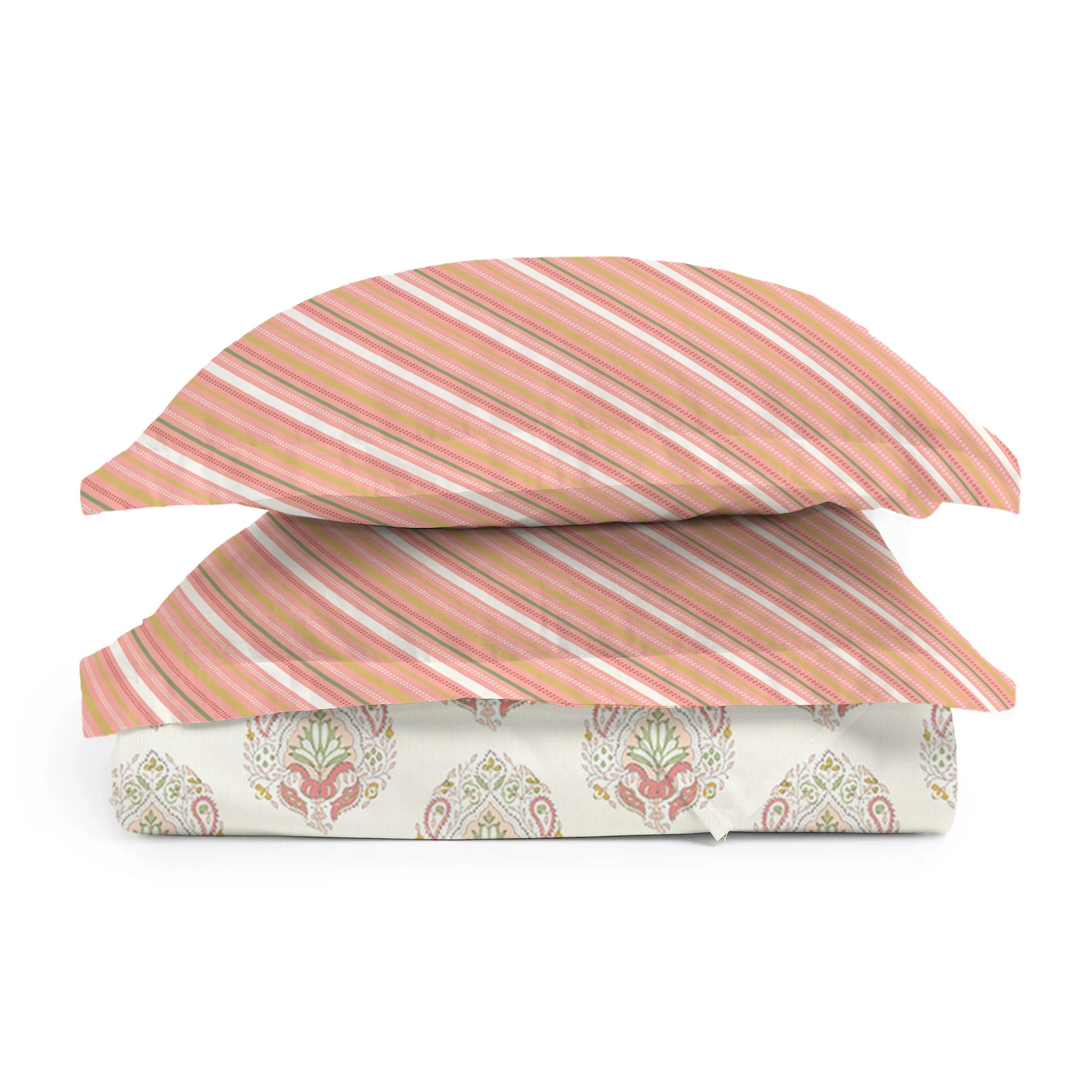 Udyan Tales | Contemporary Indian Printed Bedding Set - Set of Bedsheet & Comforter - Soft Coral