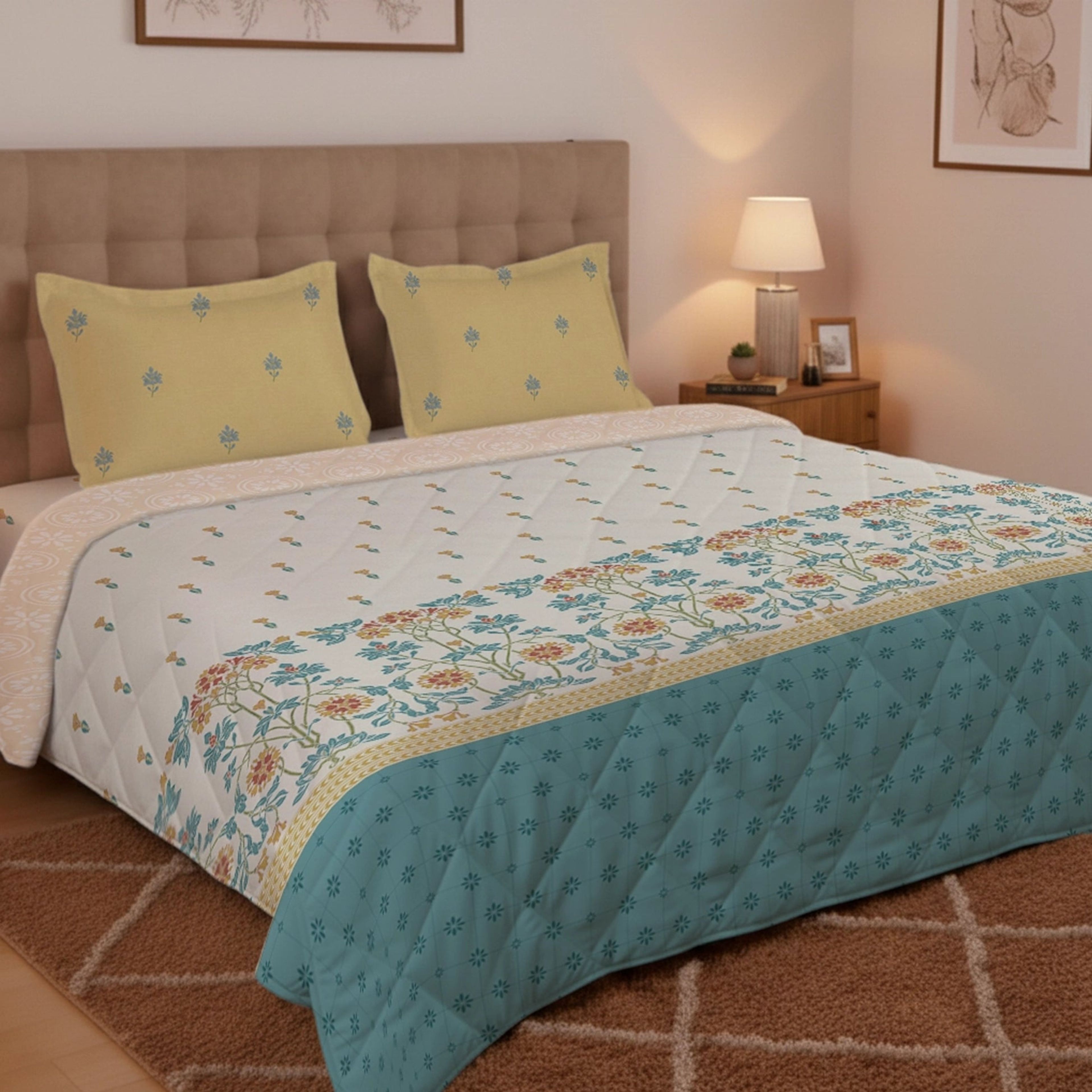 Udyan Tales | Vibrant Ethnic Printed 300 GSM Extra Warm Premium Comforter - Midnight Teal
