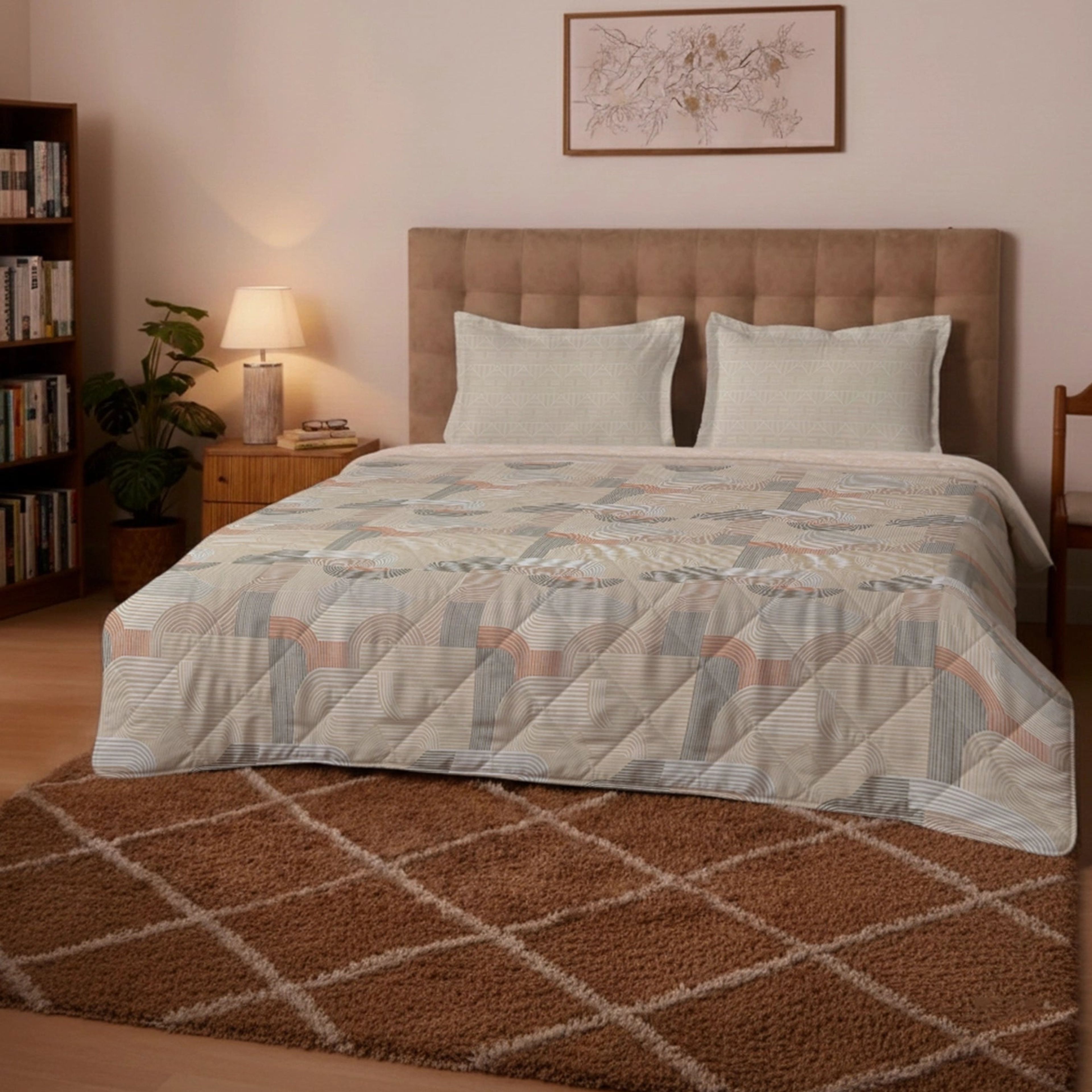 Udyan Tales | Modern Abstract Printed 150 GSM Reversible Comforter - Neutral Beige