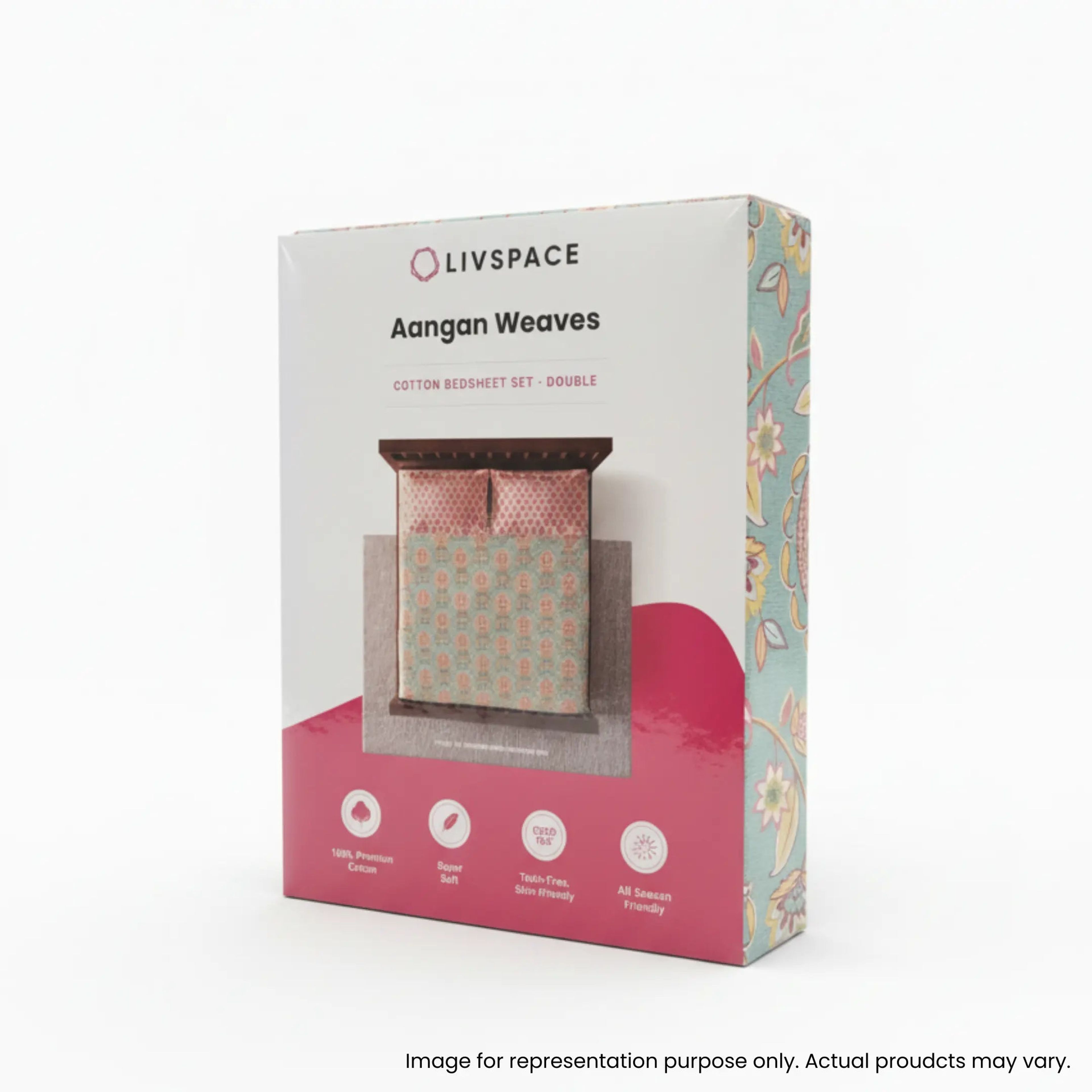 Udyan Tales | Enchanted Floral Printed Cotton Bedsheet Set - Flamingo Pink