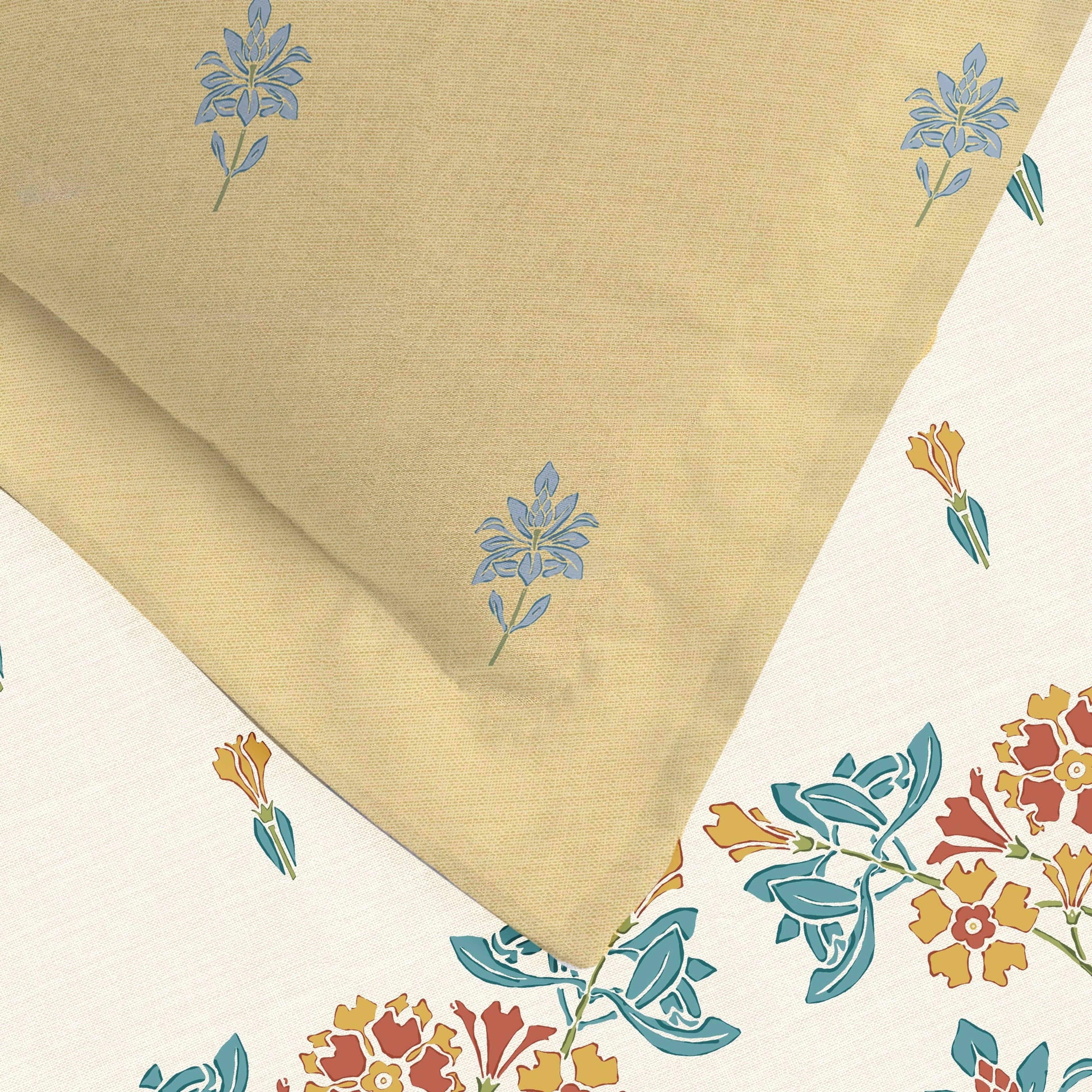 Udyan Tales | Vibrant Ethnic Printed Cotton Bedsheet Set - Midnight Teal