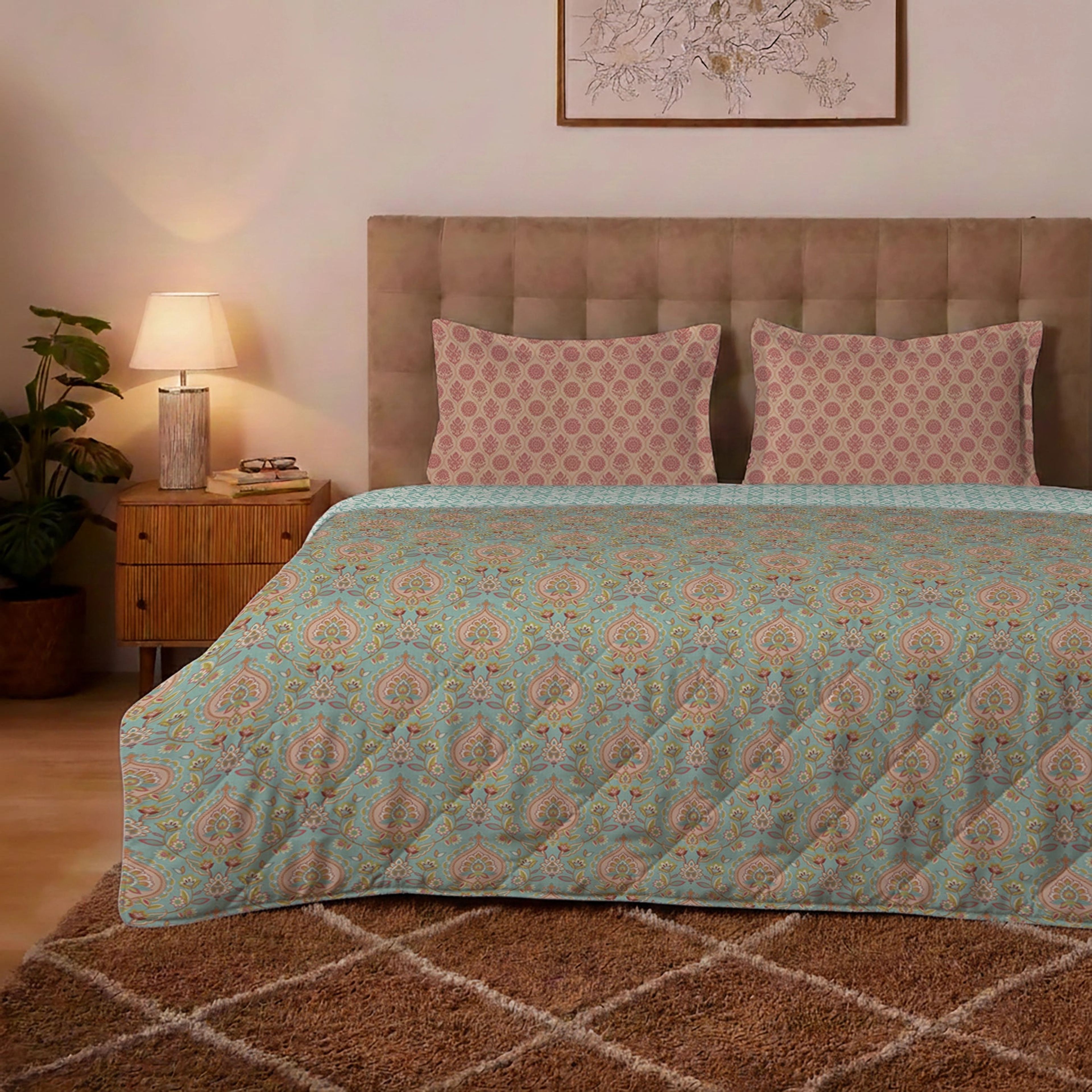 Aangan Weaves | Sage Green Traditional Printed 300 GSM Extra Warm Premium Comforter - Sea Glass