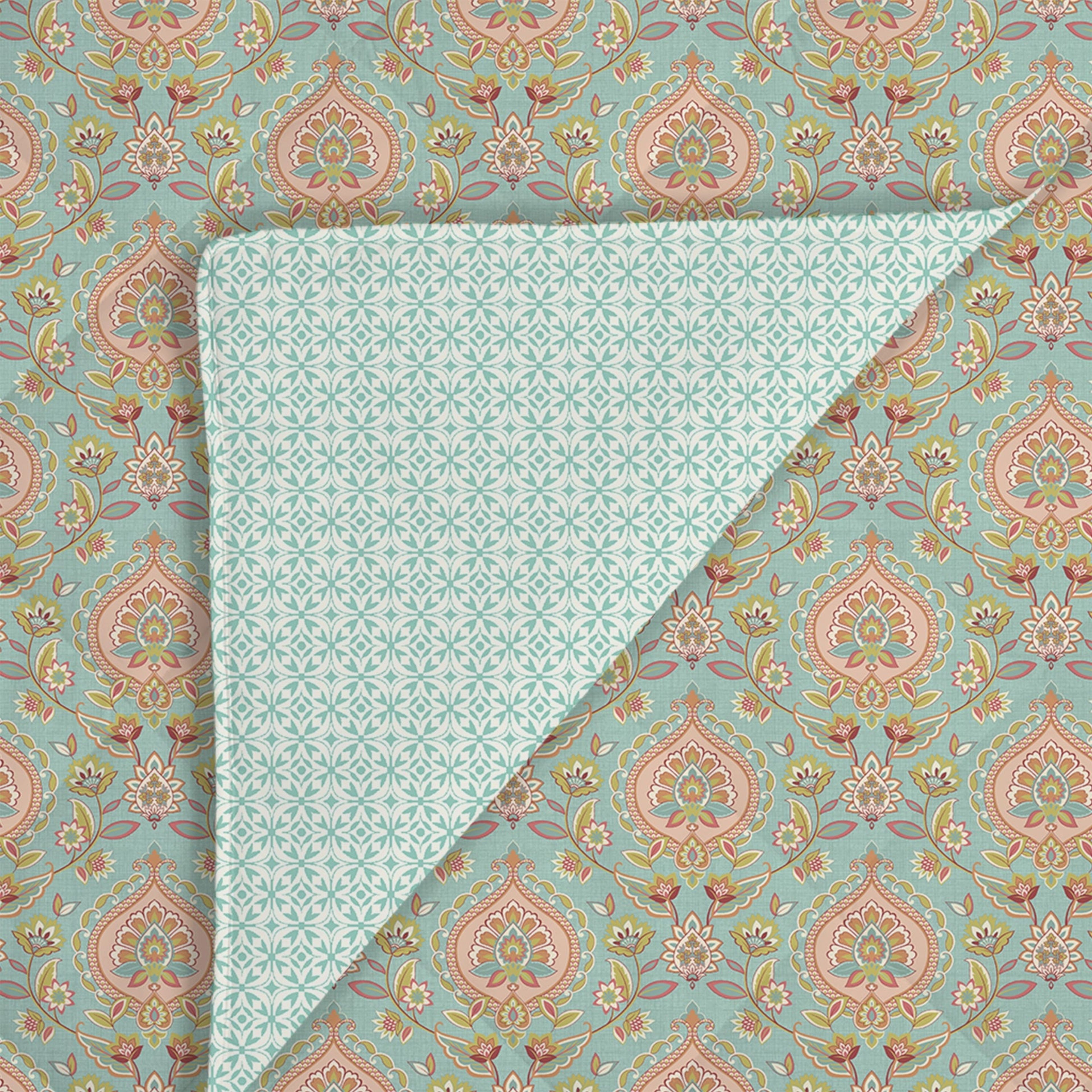 Aangan Weaves | Sage Green Traditional Printed 150 GSM Reversible Comforter - Sea Glass