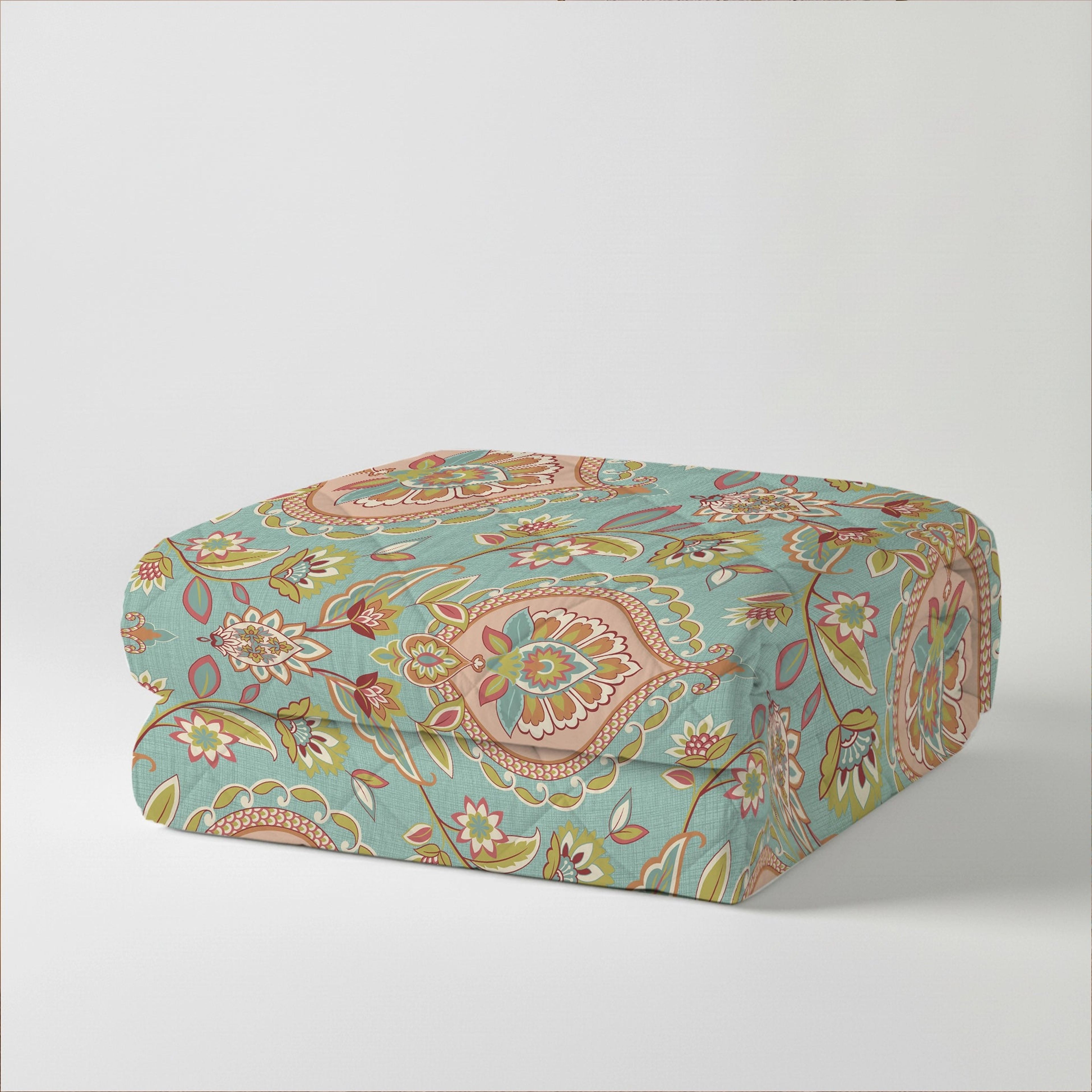 Aangan Weaves | Sage Green Traditional Printed 150 GSM Reversible Comforter - Sea Glass