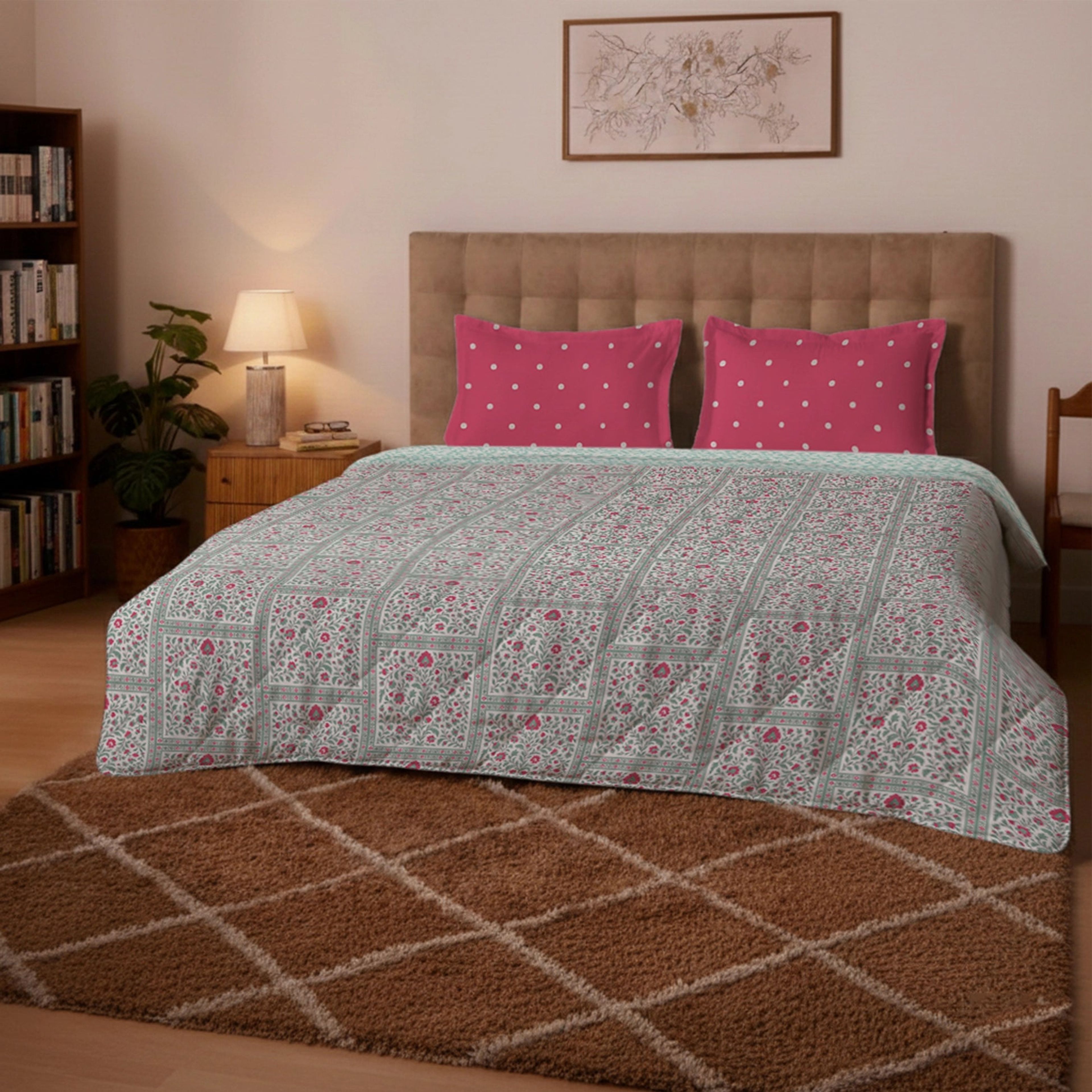 Aangan Weaves | Ethnic Printed 150 GSM Reversible Comforter - Indian Pink