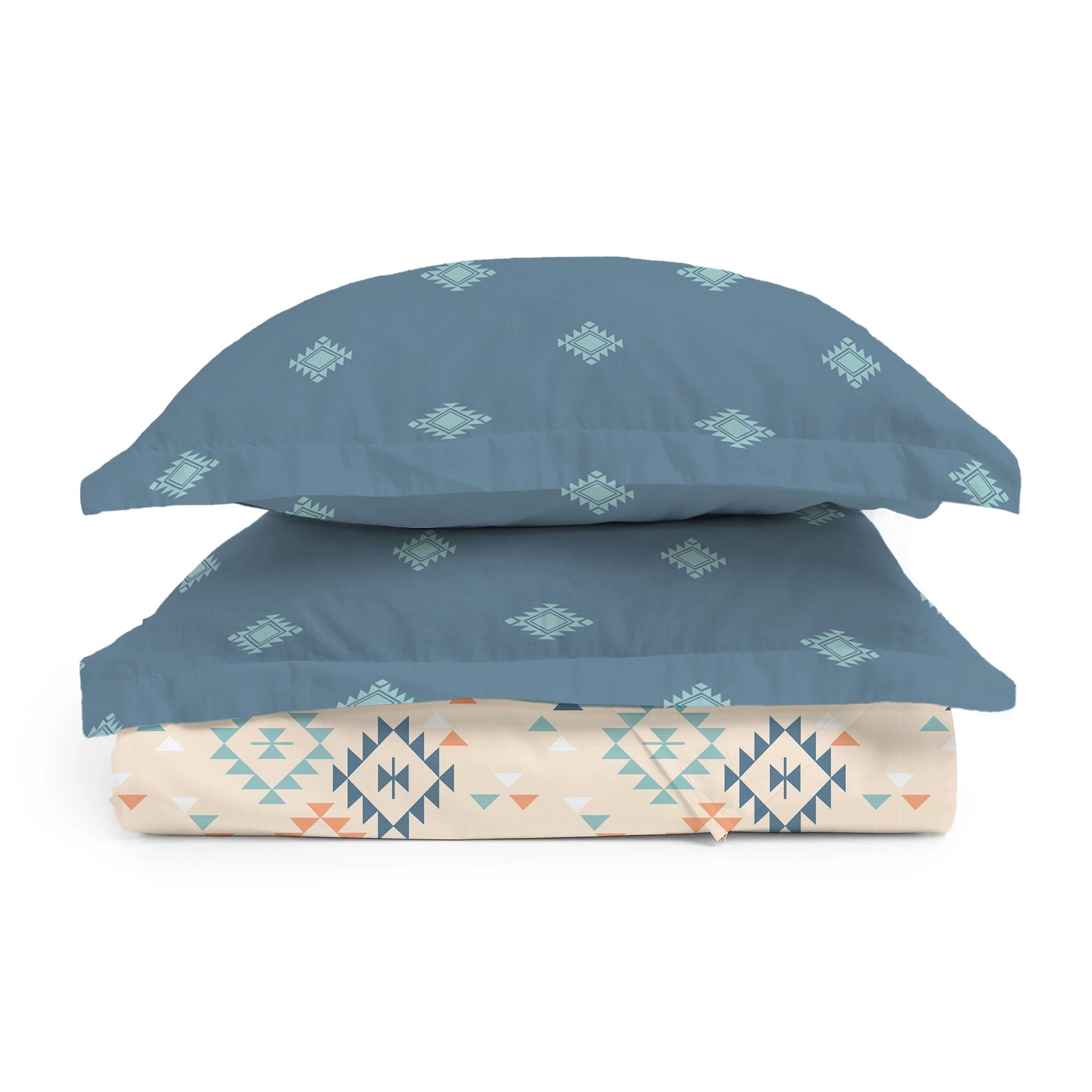 Aangan Weaves | Modern Geometric Printed Cotton Bedsheet Set - Rich Teal