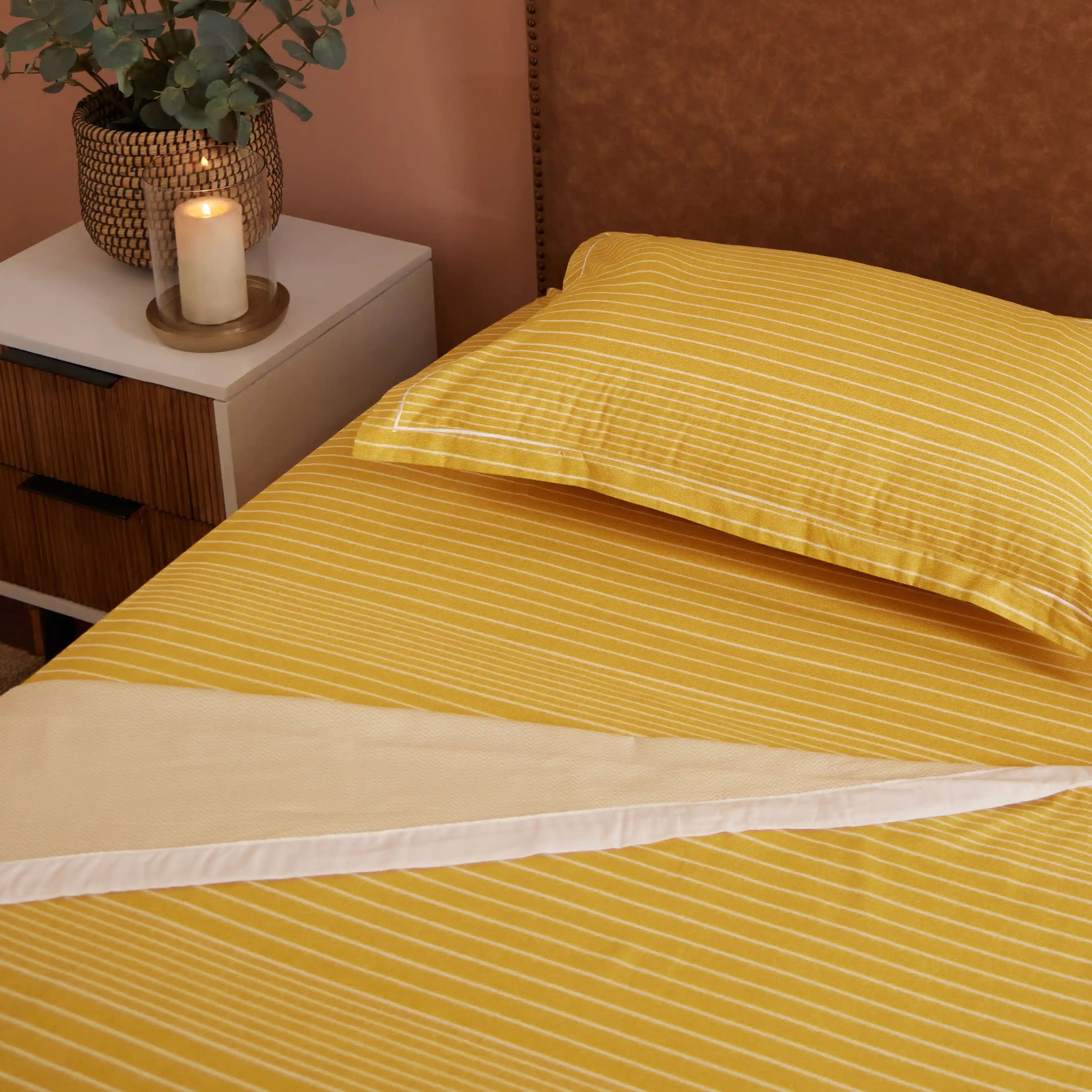 Threadscapes | Woven Textured Printed Reversible Dohar with Super Soft Flannel Layering-Mustard