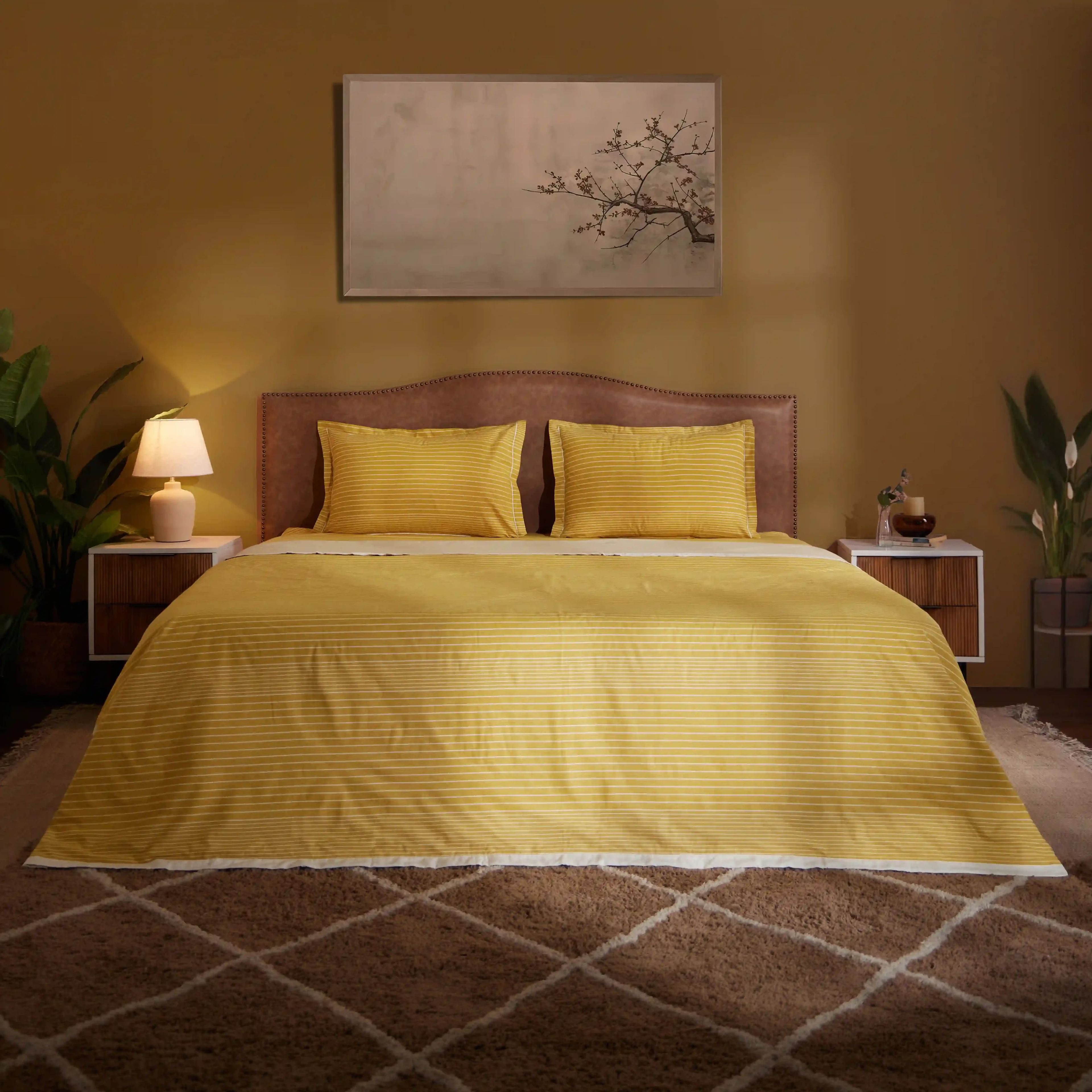 Threadscapes | Woven Textured Printed Reversible Dohar with Super Soft Flannel Layering-Mustard